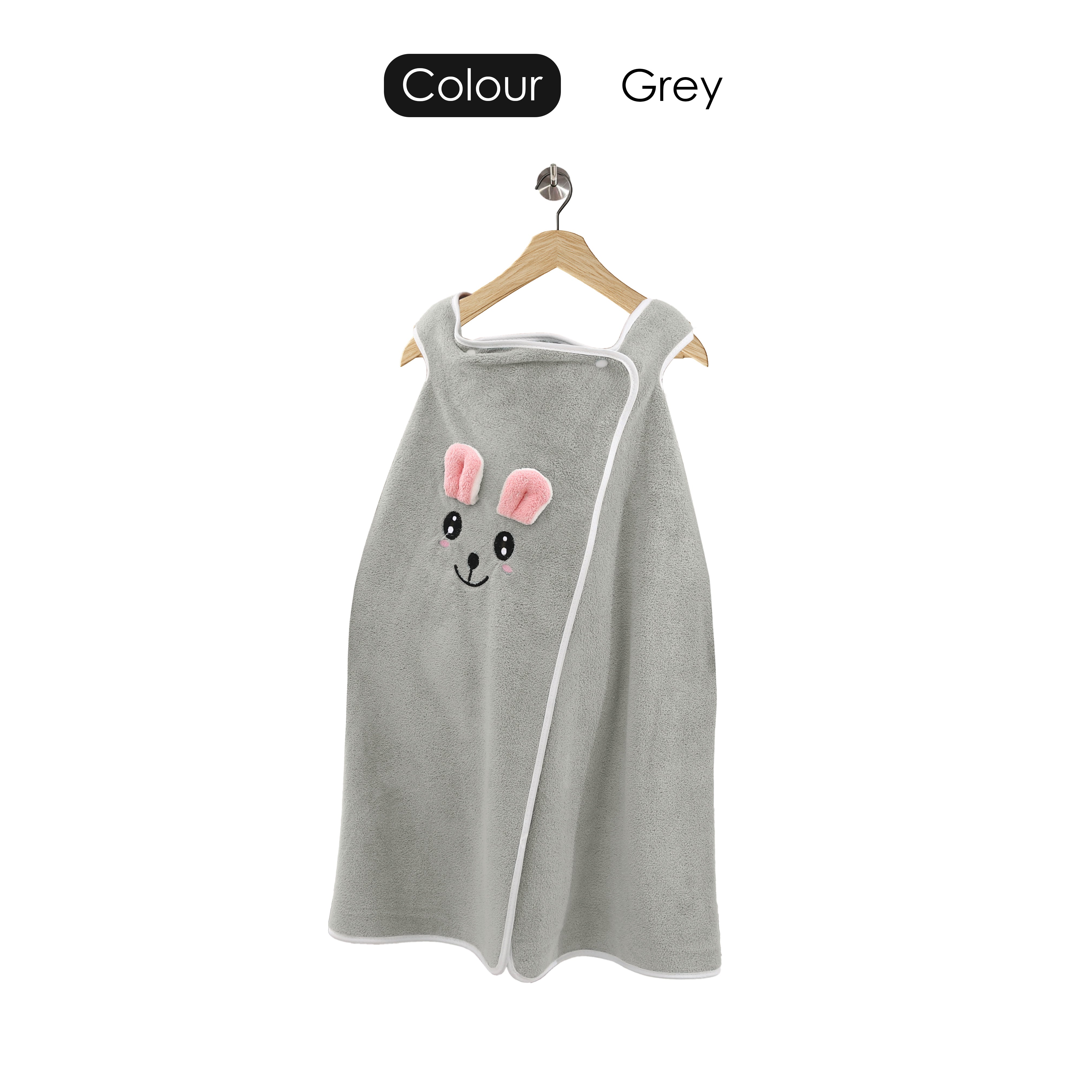 HOUSSE Cat Face Bath Dress for Kids 350 GSM – Wearable Spa Bathdress (65×110 cm) Soft Absorbent Quick-Dry Wrapped Bath Dress for Girls Age (7-9 Years) Gift for Daughter- Ivory Sand