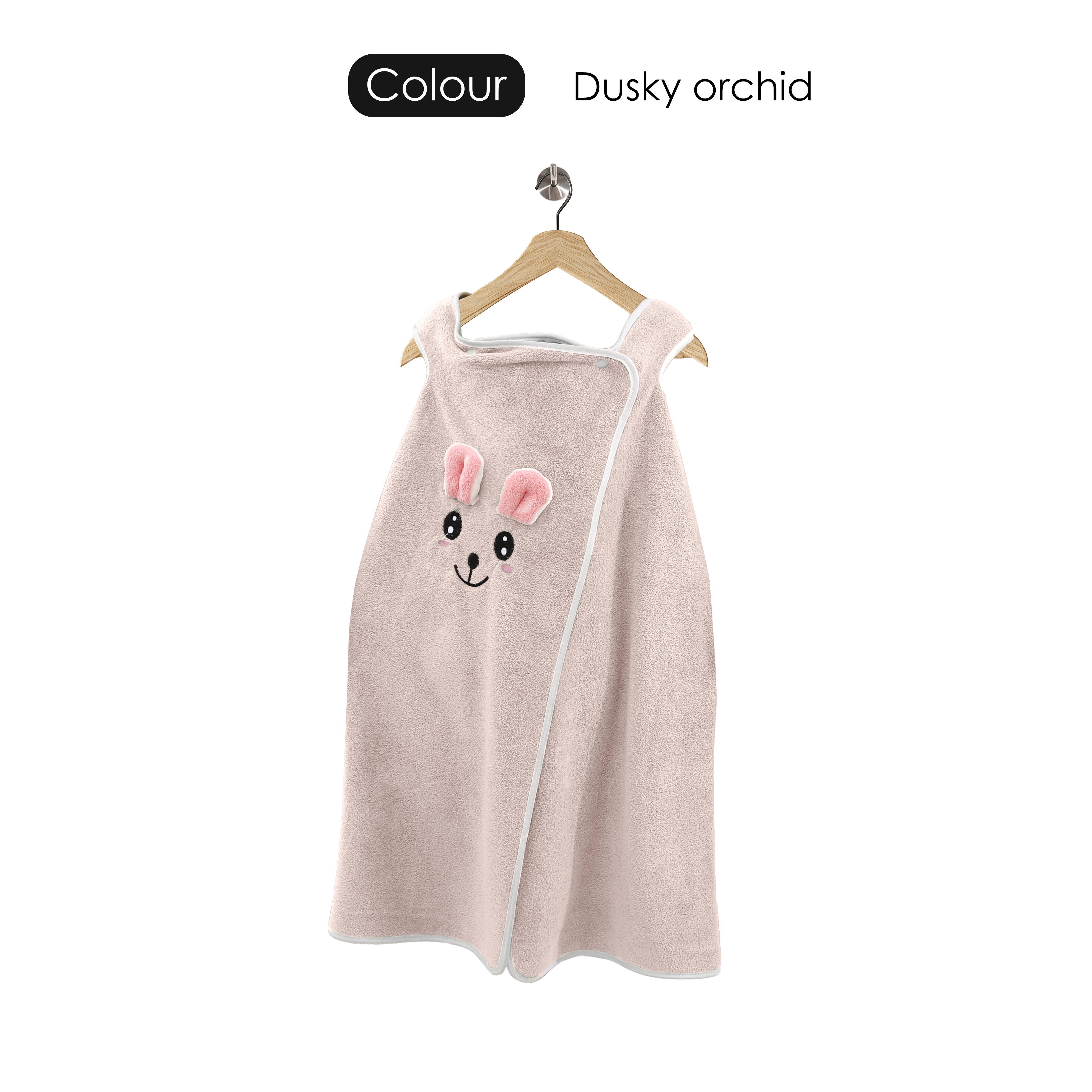 HOUSSE Cat Face Bath Dress for Kids 350 GSM – Wearable Spa Bathdress (65×110 cm) Soft Absorbent Quick-Dry Wrapped Bath Dress for Girls Age (7-9 Years) Gift for Daughter- Ivory Sand