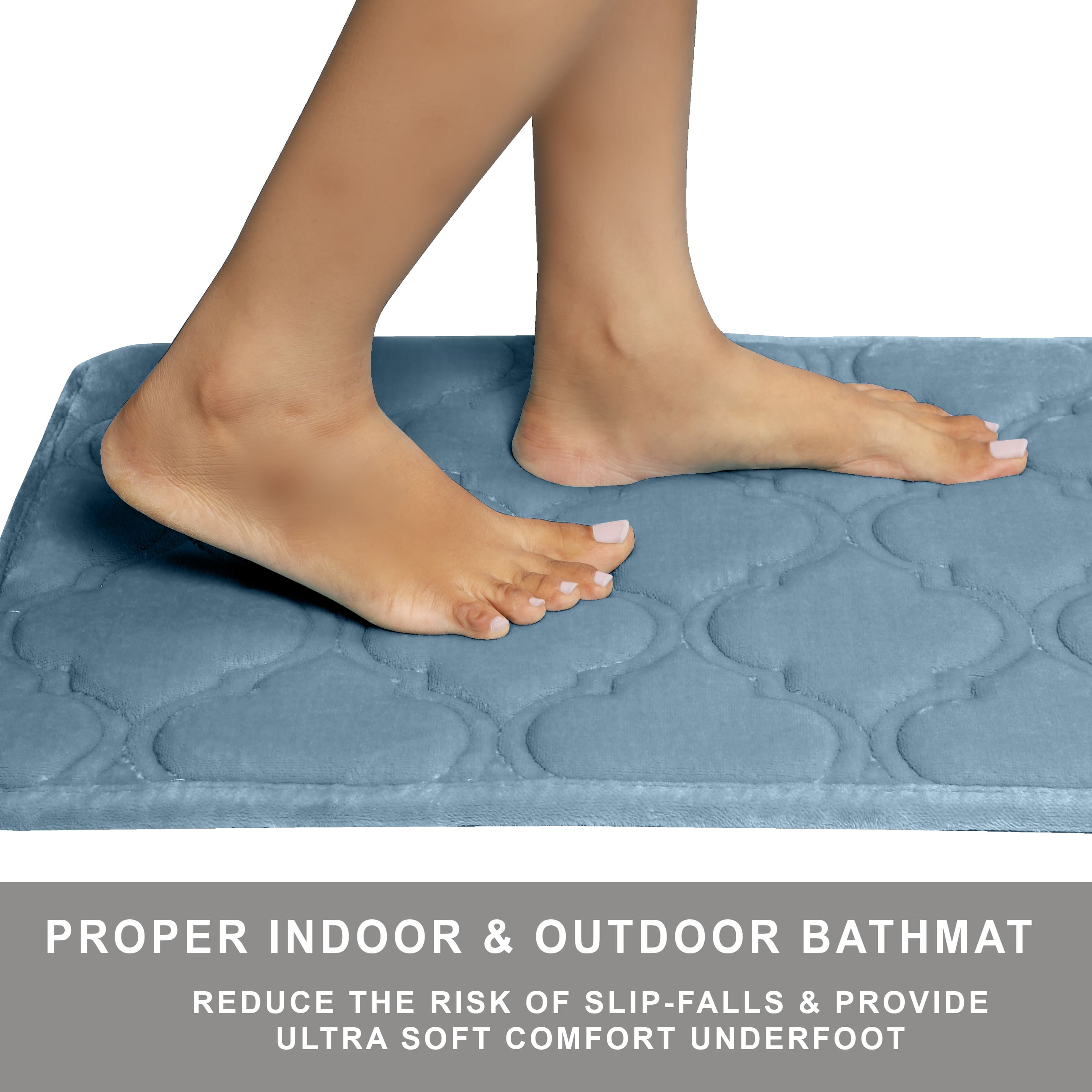 HOUSSE Microfiber Pure Comfort 300 GSM Flannel +15MM Memory Form +3D Striped Mesh Bath Mats, Non-Slip, Quick Absorbent, 40 x 60 cm Rugs,Floor Mats | Versatile Usage. (Set of 2)