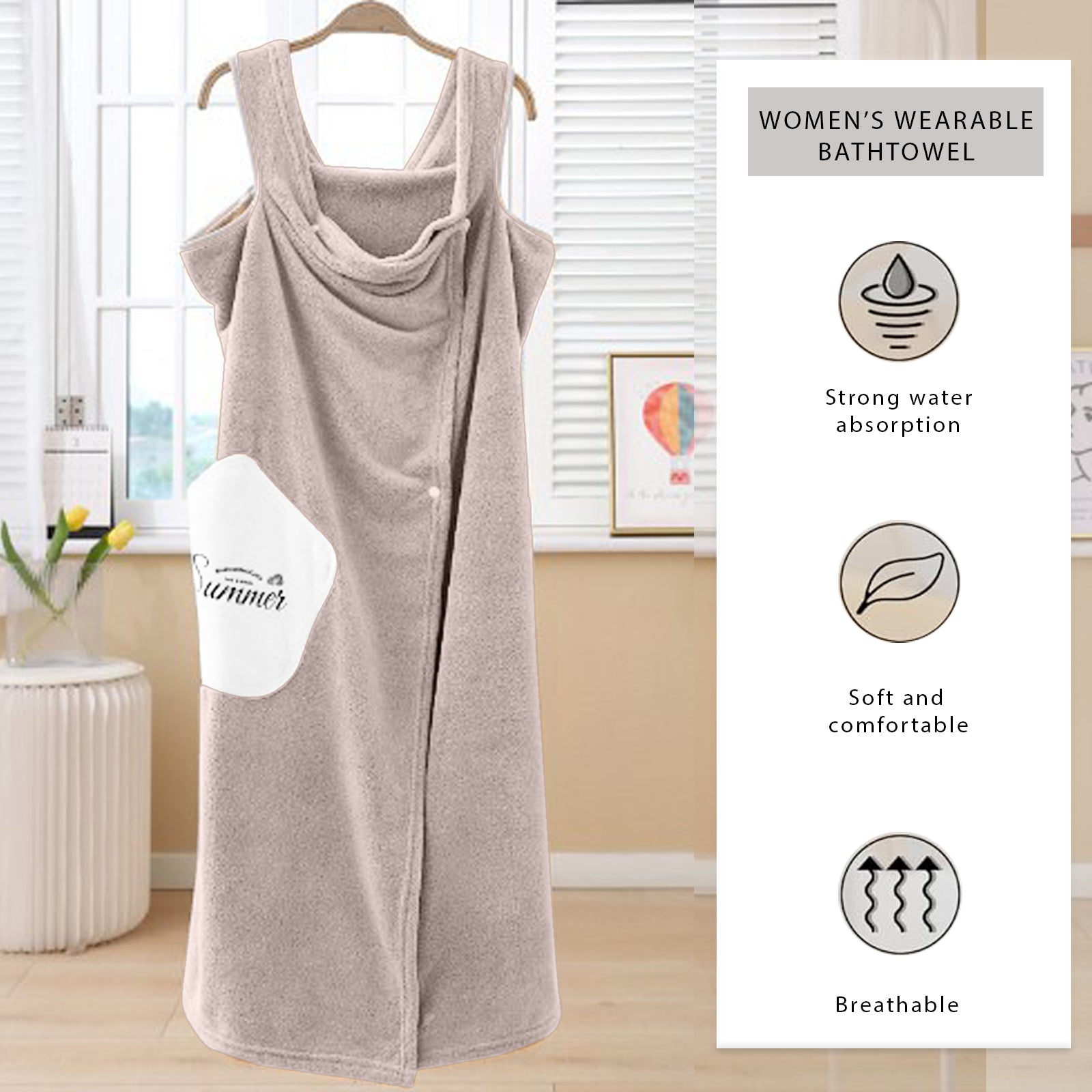 HOUSSE Wearable Spa Bath Towel for Women | Soft, Cozy Wrap with Snap Closure | 110 x 140 cms
