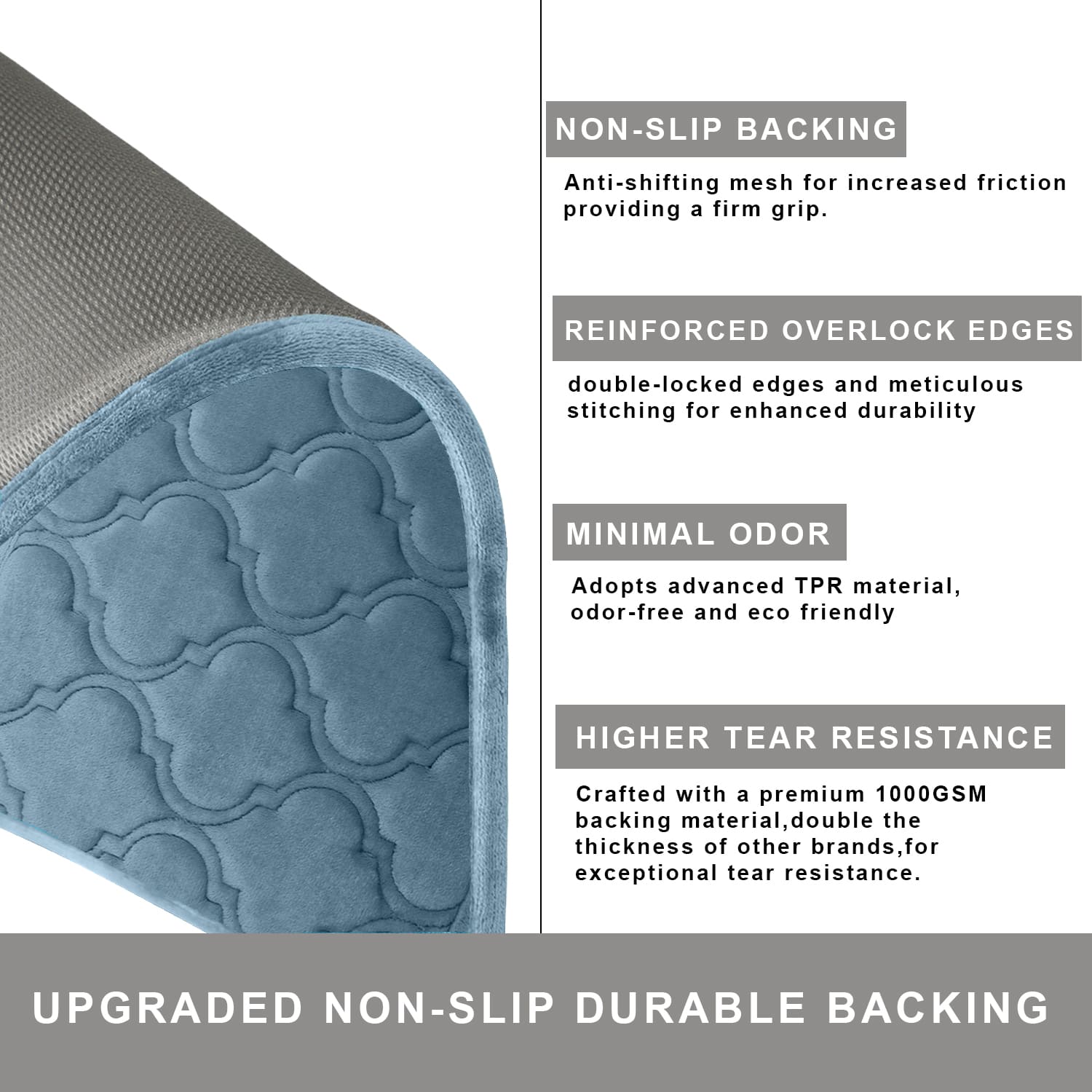 HOUSSE Microfiber Pure Comfort 300 GSM Flannel +15MM Memory Form +3D Striped Mesh Bath Mats, Non-Slip, Quick Absorbent, 40 x 60 cm Rugs,Floor Mats | Versatile Usage. (Set of 2)