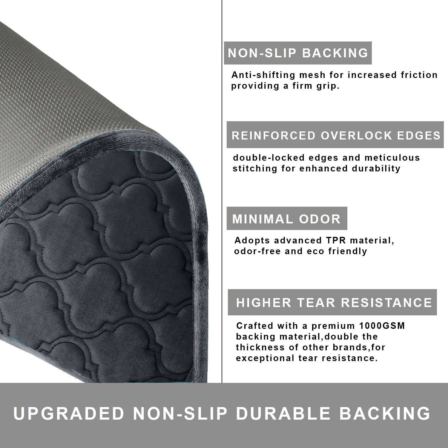 HOUSSE Microfiber Pure Comfort 300 GSM Flannel +15MM Memory Form +3D Striped Mesh Bath Mats, Non-Slip, Quick Absorbent, 40 x 60 cm Rugs,Floor Mats | Versatile Usage. (Set of 2)