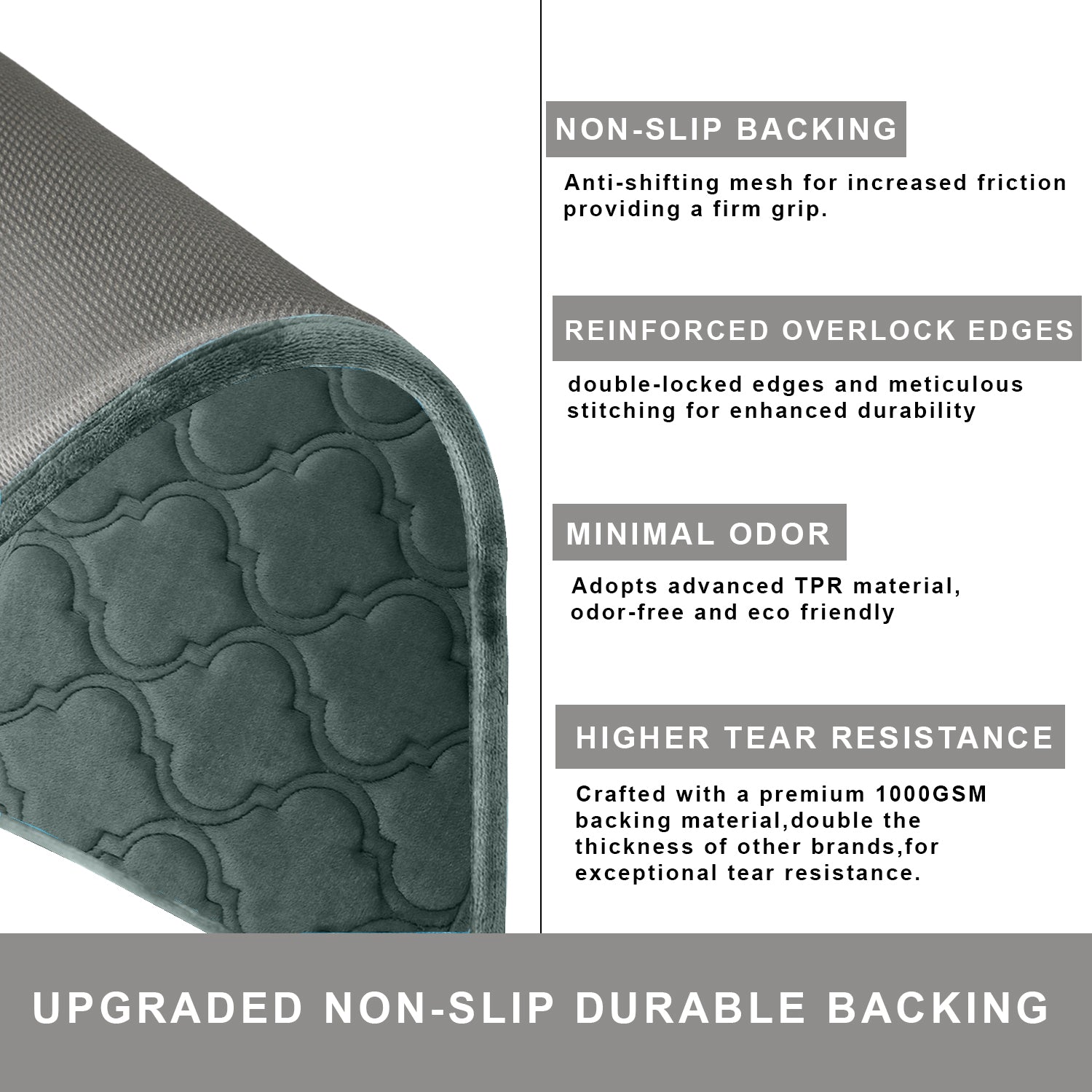 HOUSSE Microfiber Pure Comfort 300 GSM Flannel +15MM Memory Form +3D Striped Mesh Bath Mats, Non-Slip, Quick Absorbent, 40 x 60 cm Rugs,Floor Mats | Versatile Usage. (Set of 2)