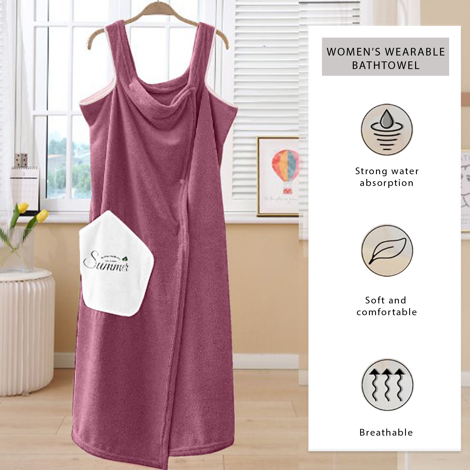 HOUSSE Wearable Spa Bath Towel for Women | Soft, Cozy Wrap with Snap Closure | 110 x 140 cms