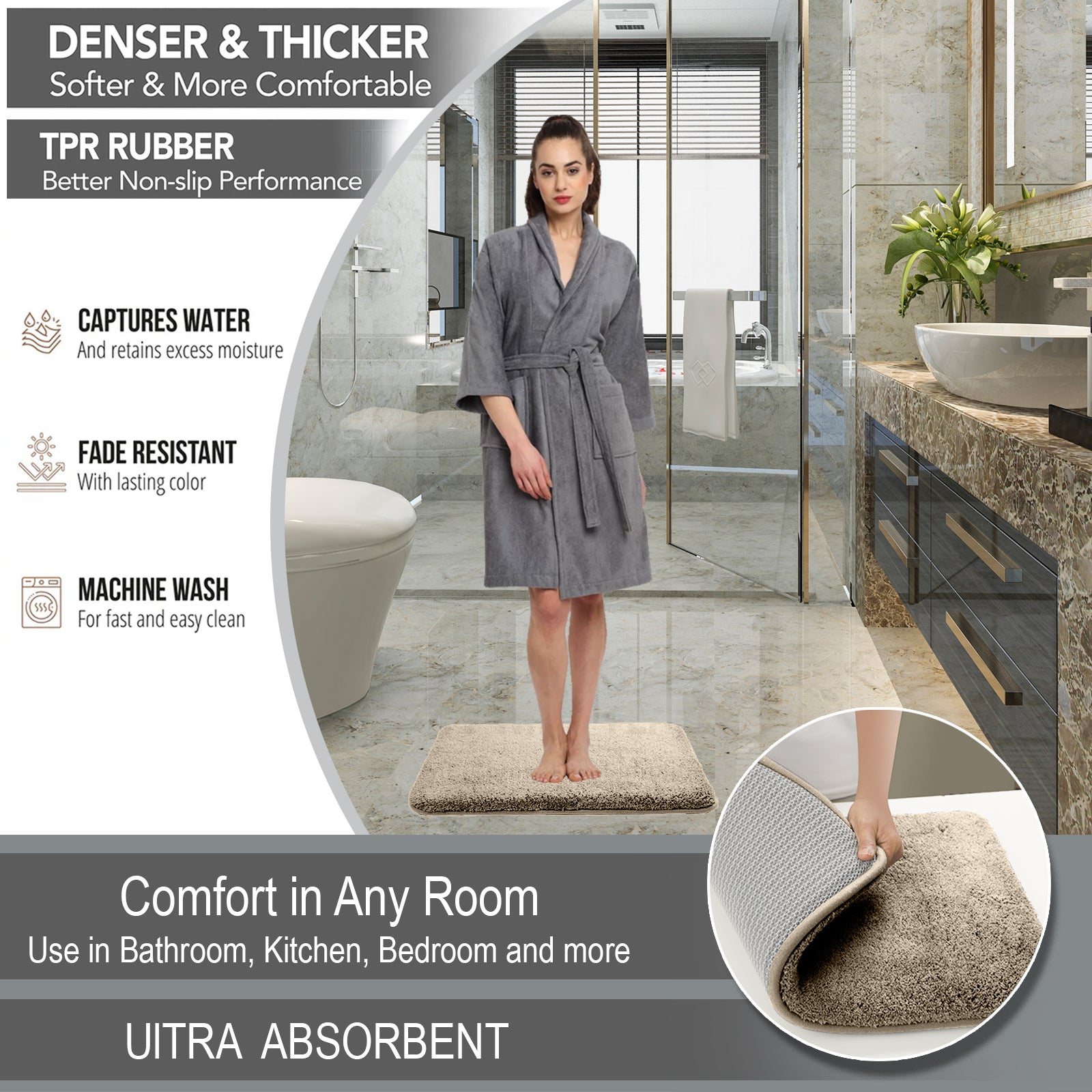 HOUSSE Anti Skid Ultra Absorbent Fluffy High Pile Plush Bathmat