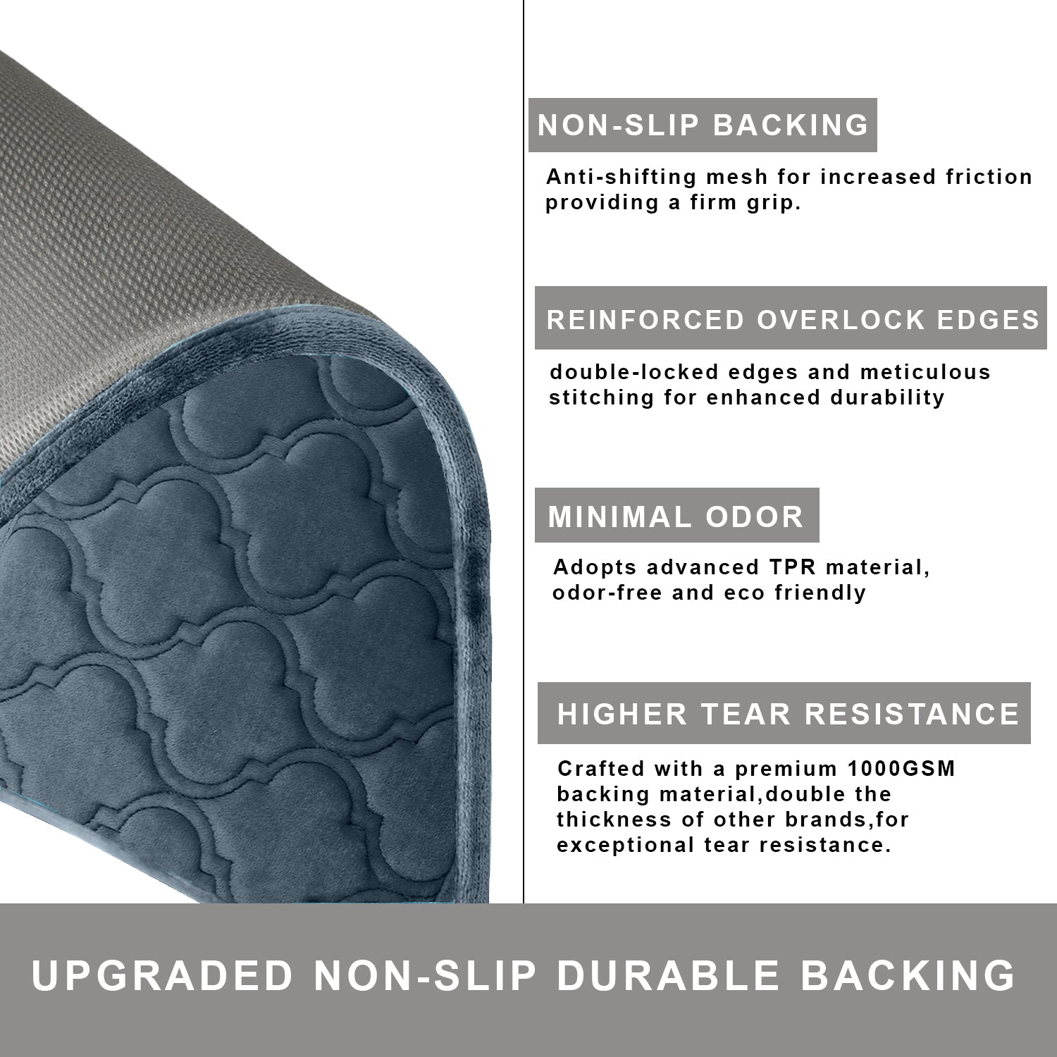 HOUSSE Microfiber Pure Comfort 300 GSM Flannel +15MM Memory Form +3D Striped Mesh Bath Mats, Non-Slip, Quick Absorbent, 40 x 60 cm Rugs,Floor Mats | Versatile Usage. (Set of 2)