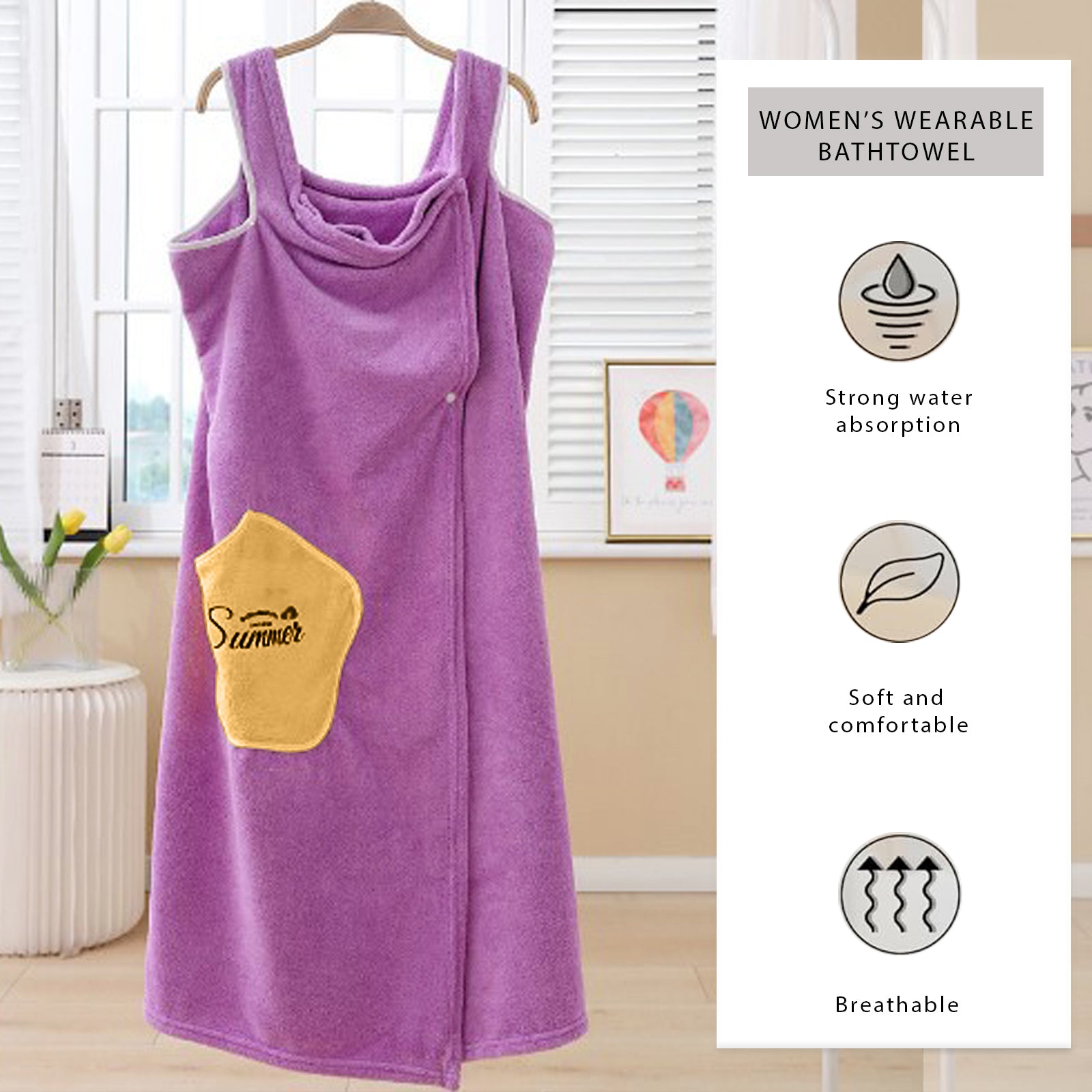 HOUSSE Wearable Spa Bath Towel for Women | Soft, Cozy Wrap with Snap Closure | 110 x 140 cms