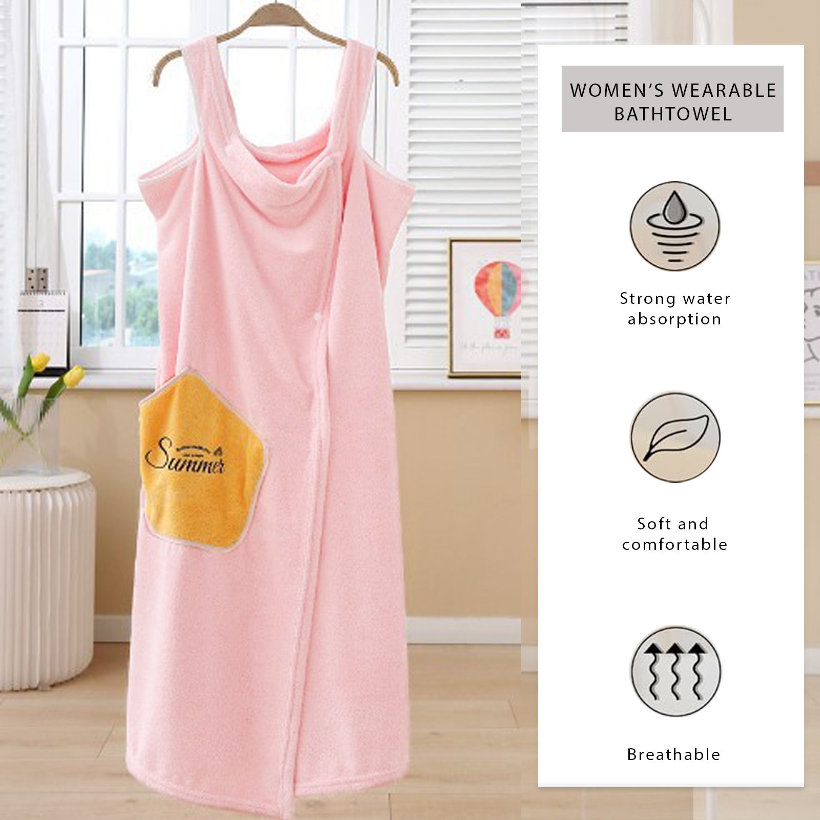 HOUSSE Wearable Spa Bath Towel for Women | Soft, Cozy Wrap with Snap Closure | 110 x 140 cms
