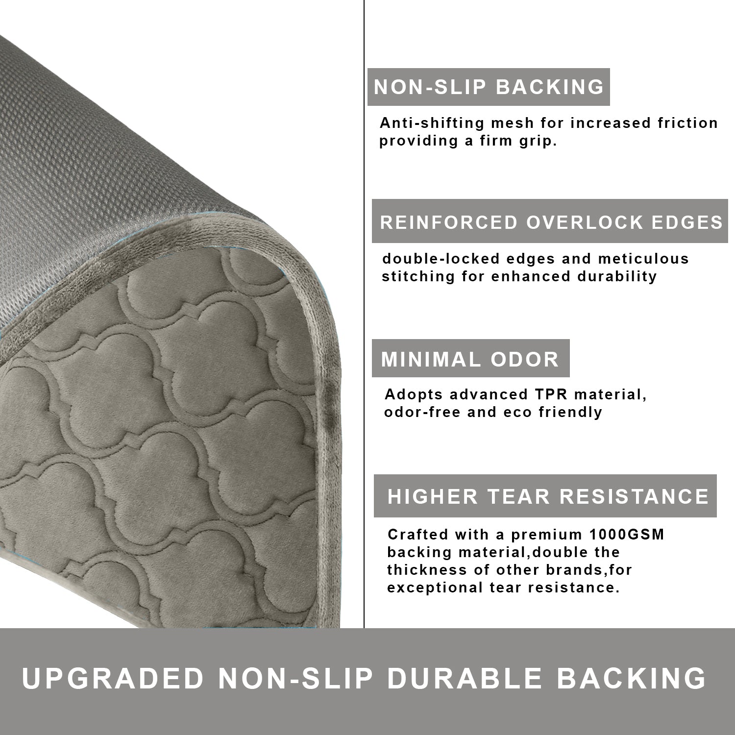 HOUSSE Microfiber Pure Comfort 300 GSM Flannel +15MM Memory Form +3D Striped Mesh Bath Mats, Non-Slip, Quick Absorbent, 40 x 60 cm Rugs,Floor Mats | Versatile Usage. (Set of 2)