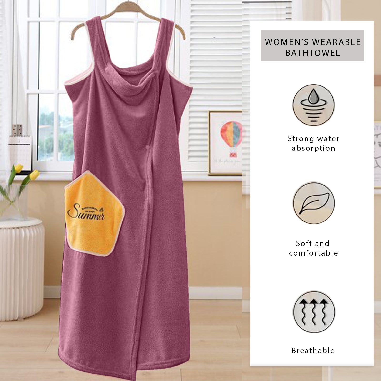 HOUSSE Wearable Spa Bath Towel for Women | Soft, Cozy Wrap with Snap Closure | 110 x 140 cms