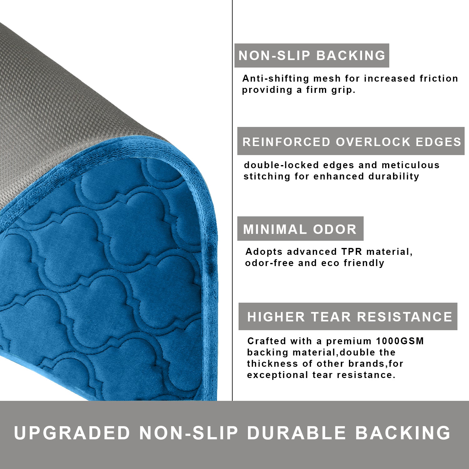 HOUSSE Microfiber Pure Comfort 300 GSM Flannel +15MM Memory Form +3D Striped Mesh Bath Mats, Non-Slip, Quick Absorbent, 40 x 60 cm Rugs,Floor Mats | Versatile Usage. (Set of 2)