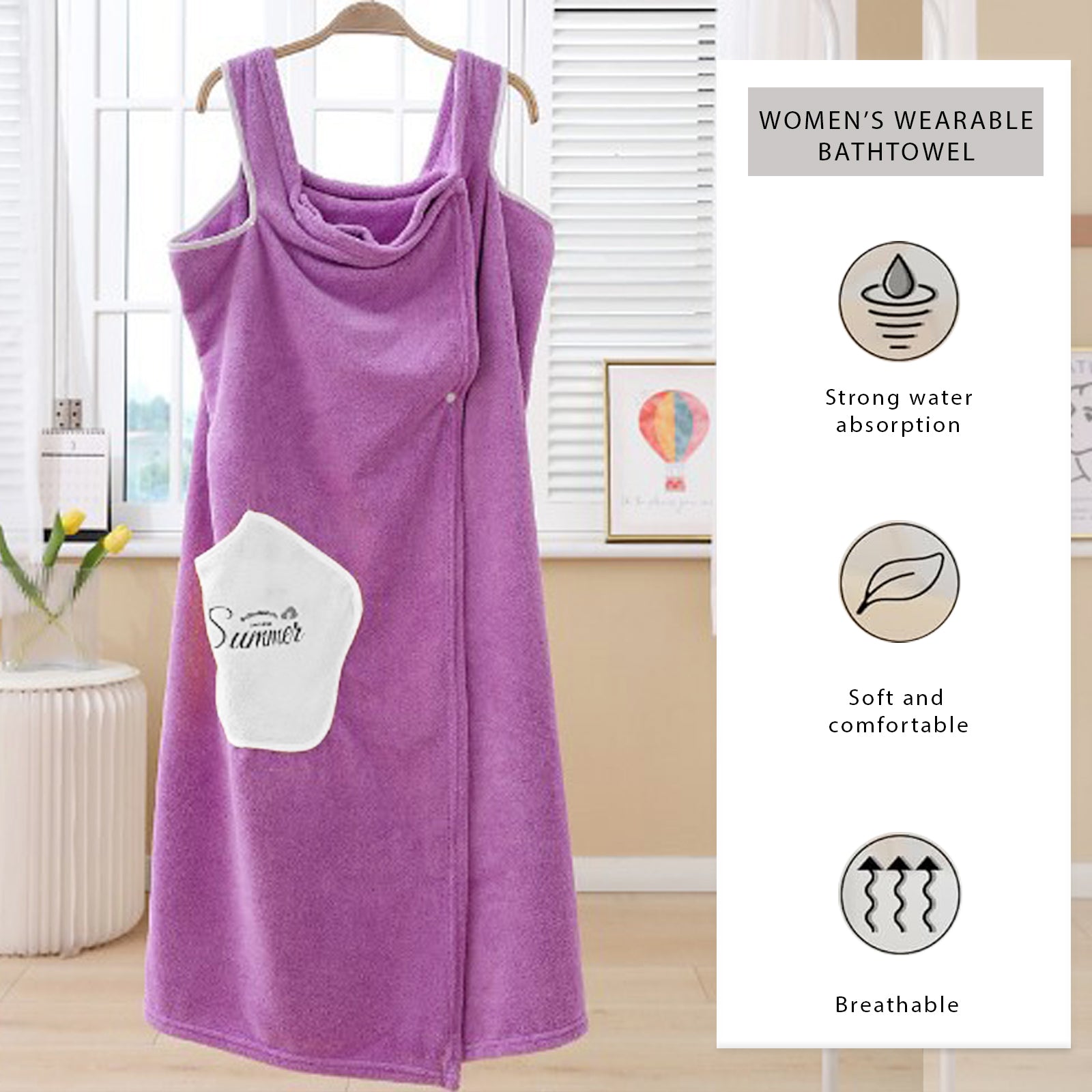 HOUSSE Wearable Spa Bath Towel for Women | Soft, Cozy Wrap with Snap Closure | 110 x 140 cms
