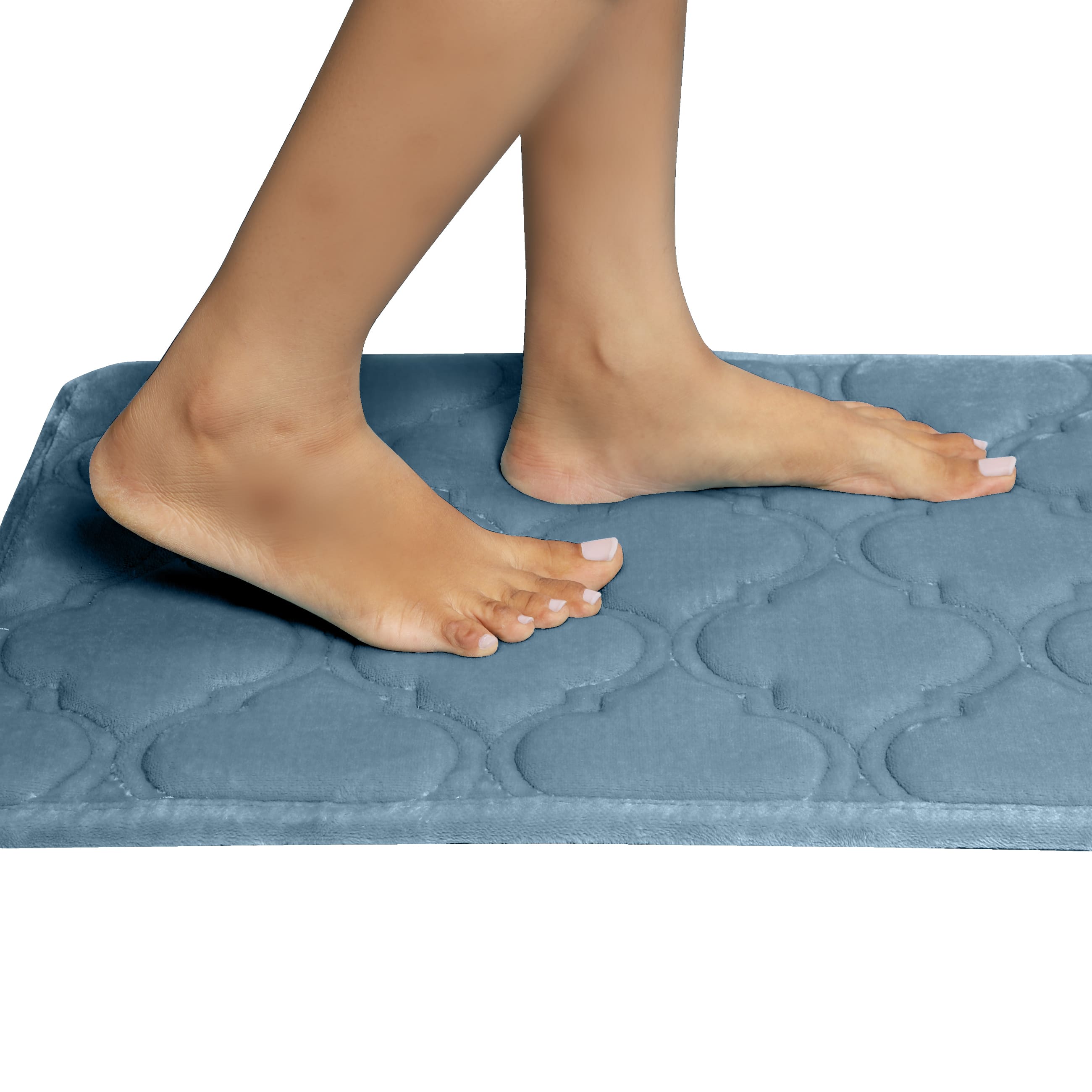HOUSSE Microfiber Pure Comfort 300 GSM Flannel +15MM Memory Form +3D Striped Mesh Bath Mats, Non-Slip, Quick Absorbent, 40 x 60 cm Rugs,Floor Mats | Versatile Usage. (Set of 2)