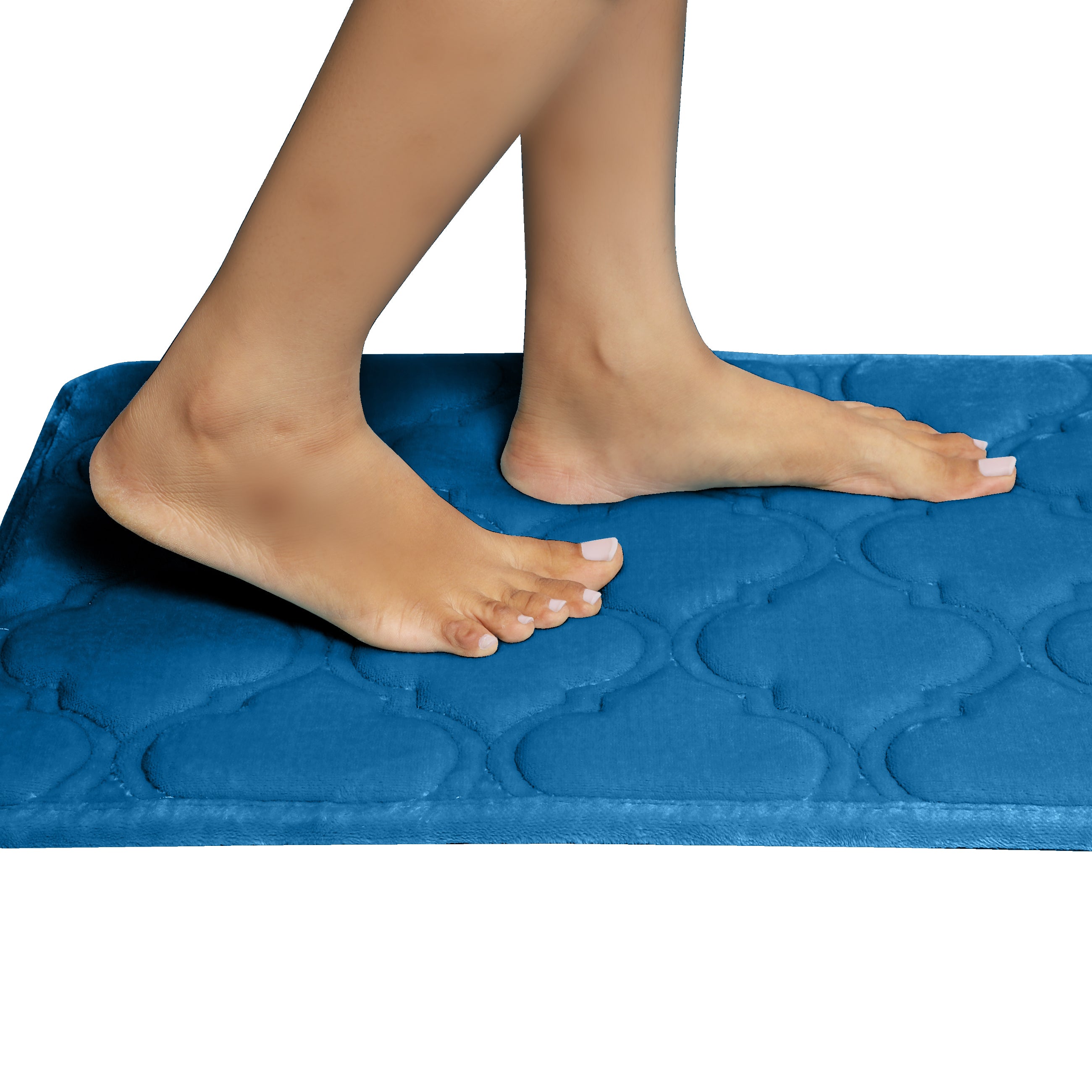 HOUSSE Microfiber Pure Comfort 300 GSM Flannel +15MM Memory Form +3D Striped Mesh Bath Mats, Non-Slip, Quick Absorbent, 40 x 60 cm Rugs,Floor Mats | Versatile Usage. (Set of 2)