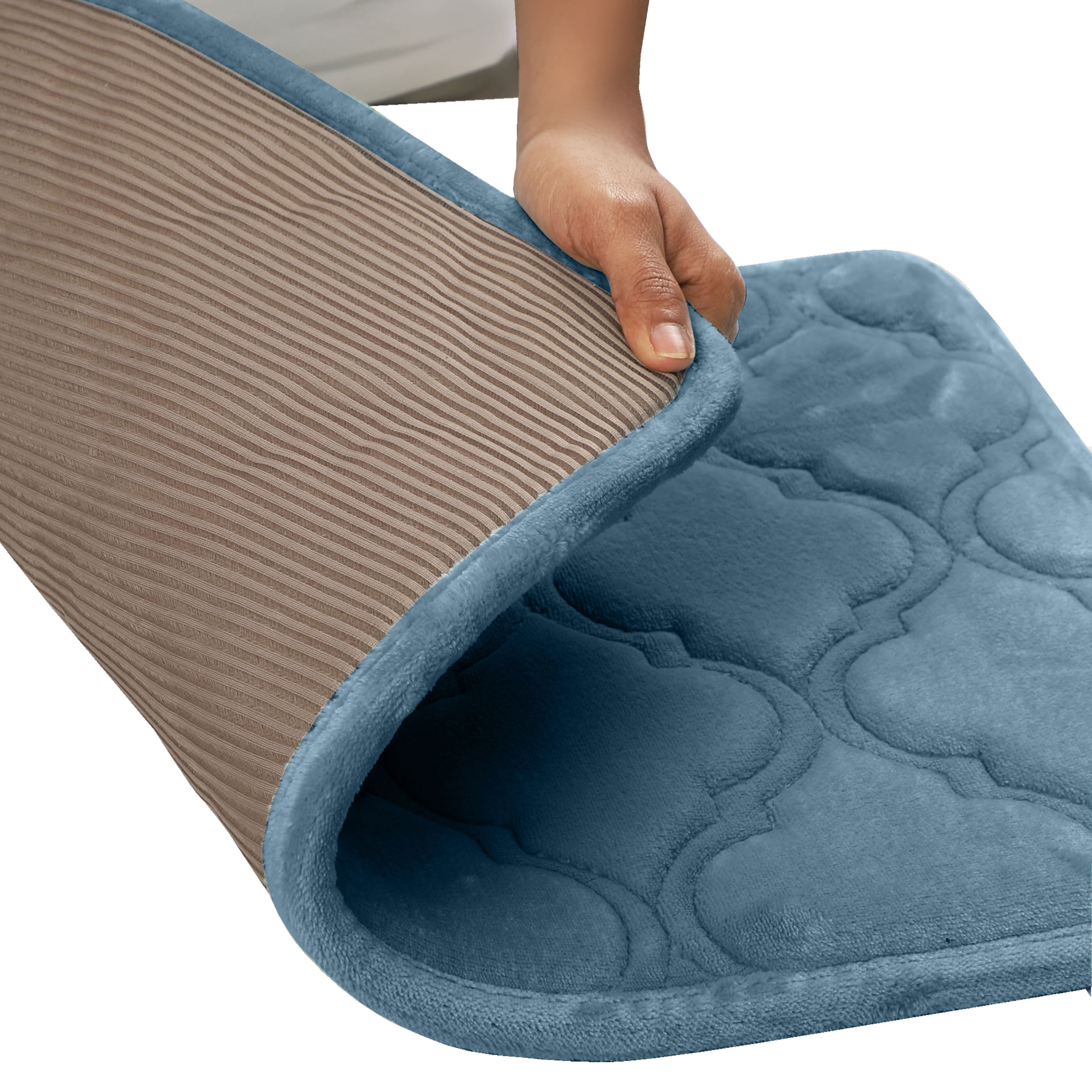 HOUSSE Microfiber Pure Comfort 300 GSM Flannel +15MM Memory Form +3D Striped Mesh Bath Mats, Non-Slip, Quick Absorbent, 40 x 60 cm Rugs,Floor Mats | Versatile Usage. (Set of 2)
