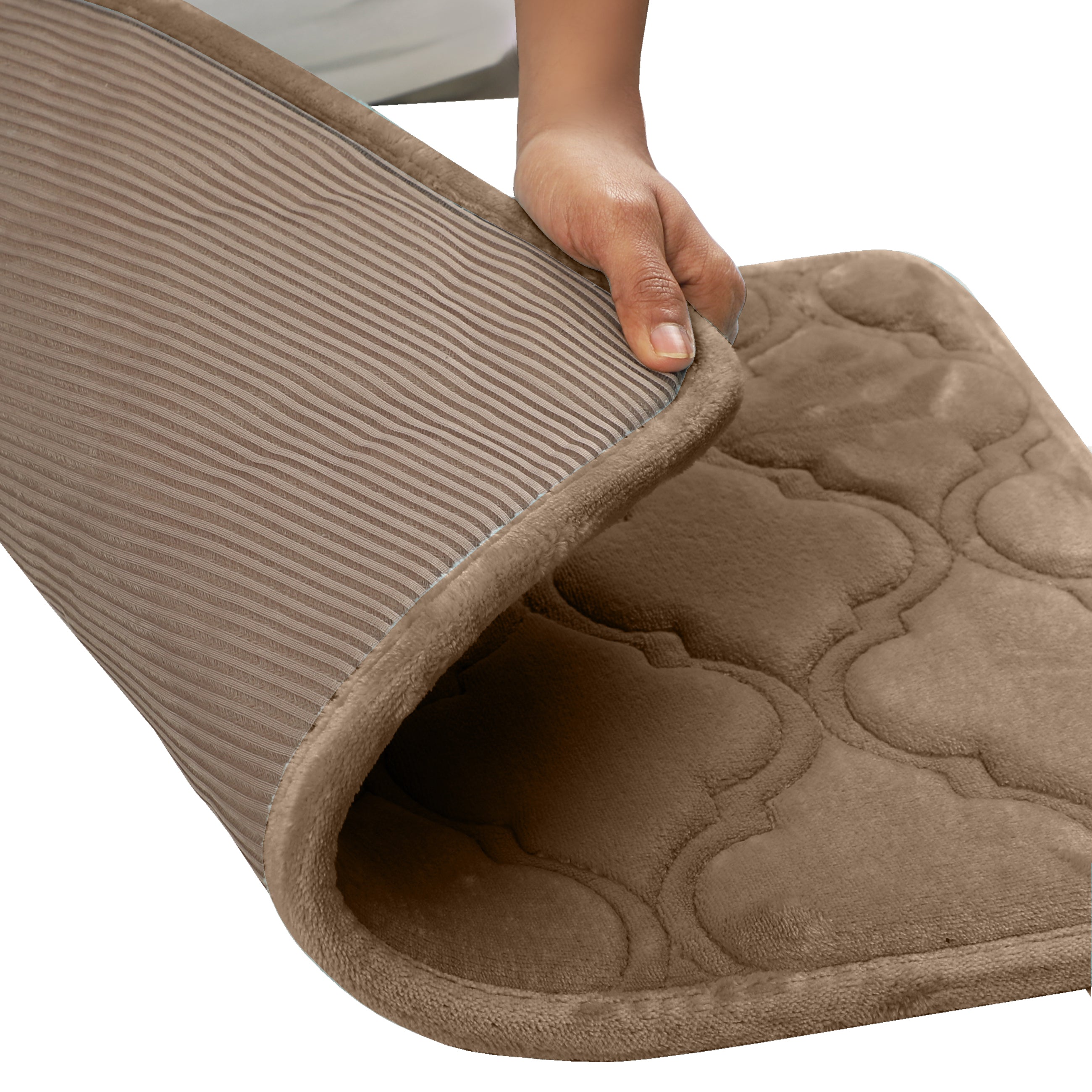 HOUSSE Microfiber Pure Comfort 300 GSM Flannel +15MM Memory Form +3D Striped Mesh Bath Mats, Non-Slip, Quick Absorbent, 40 x 60 cm Rugs,Floor Mats | Versatile Usage. (Set of 2)