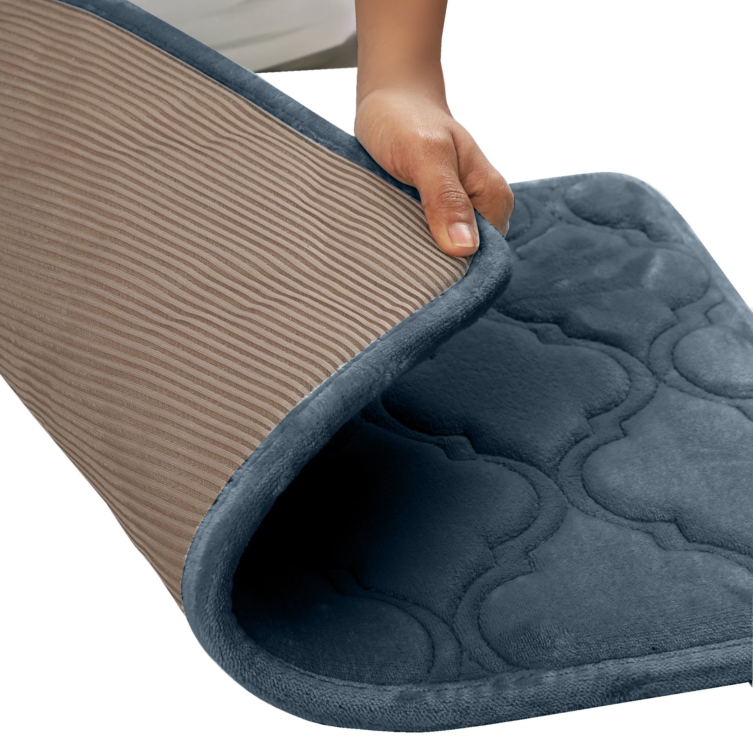 HOUSSE Microfiber Pure Comfort 300 GSM Flannel +15MM Memory Form +3D Striped Mesh Bath Mats, Non-Slip, Quick Absorbent, 40 x 60 cm Rugs,Floor Mats | Versatile Usage. (Set of 2)