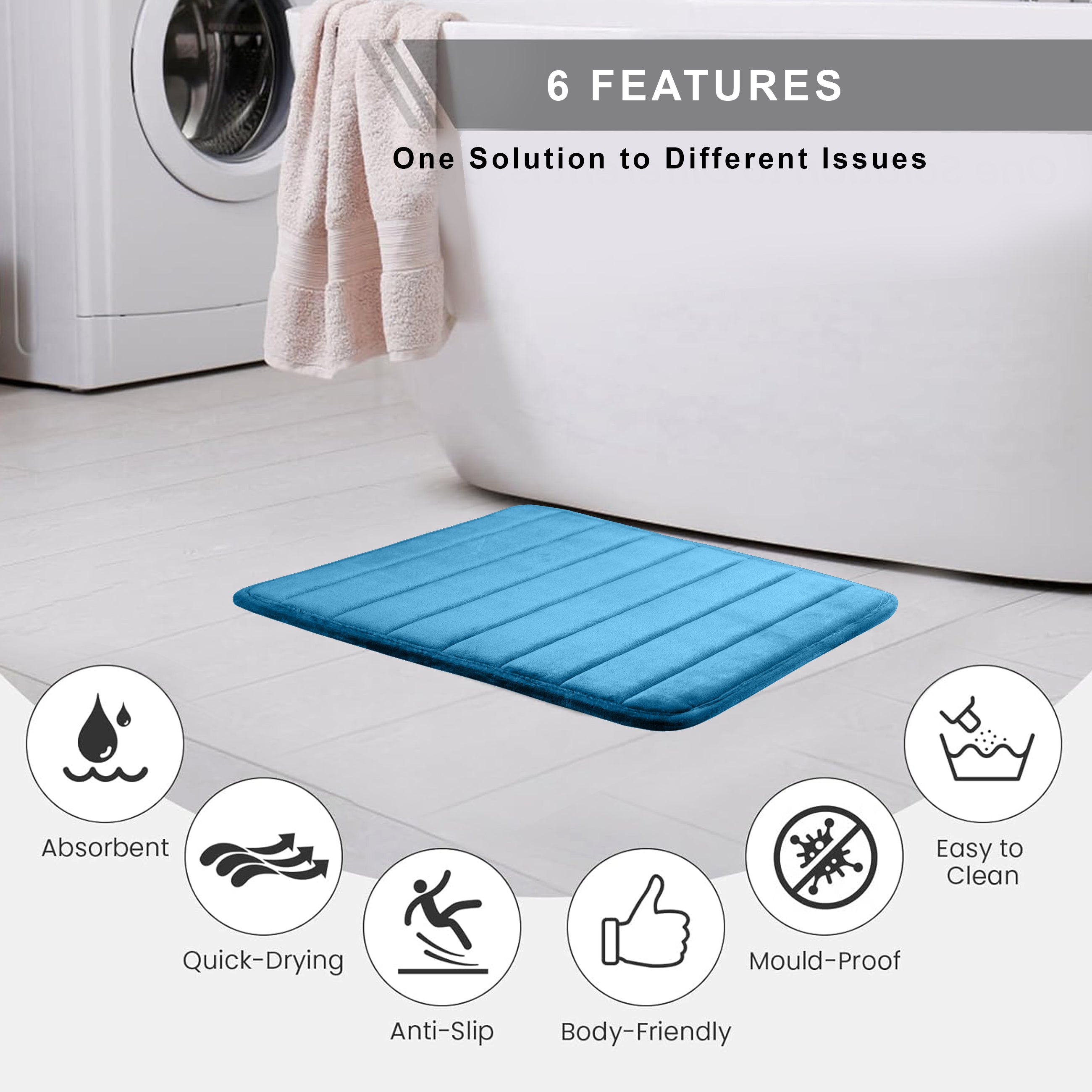 HOUSSE Minimalist Solid Color Bath Mat with Extra Cushioning