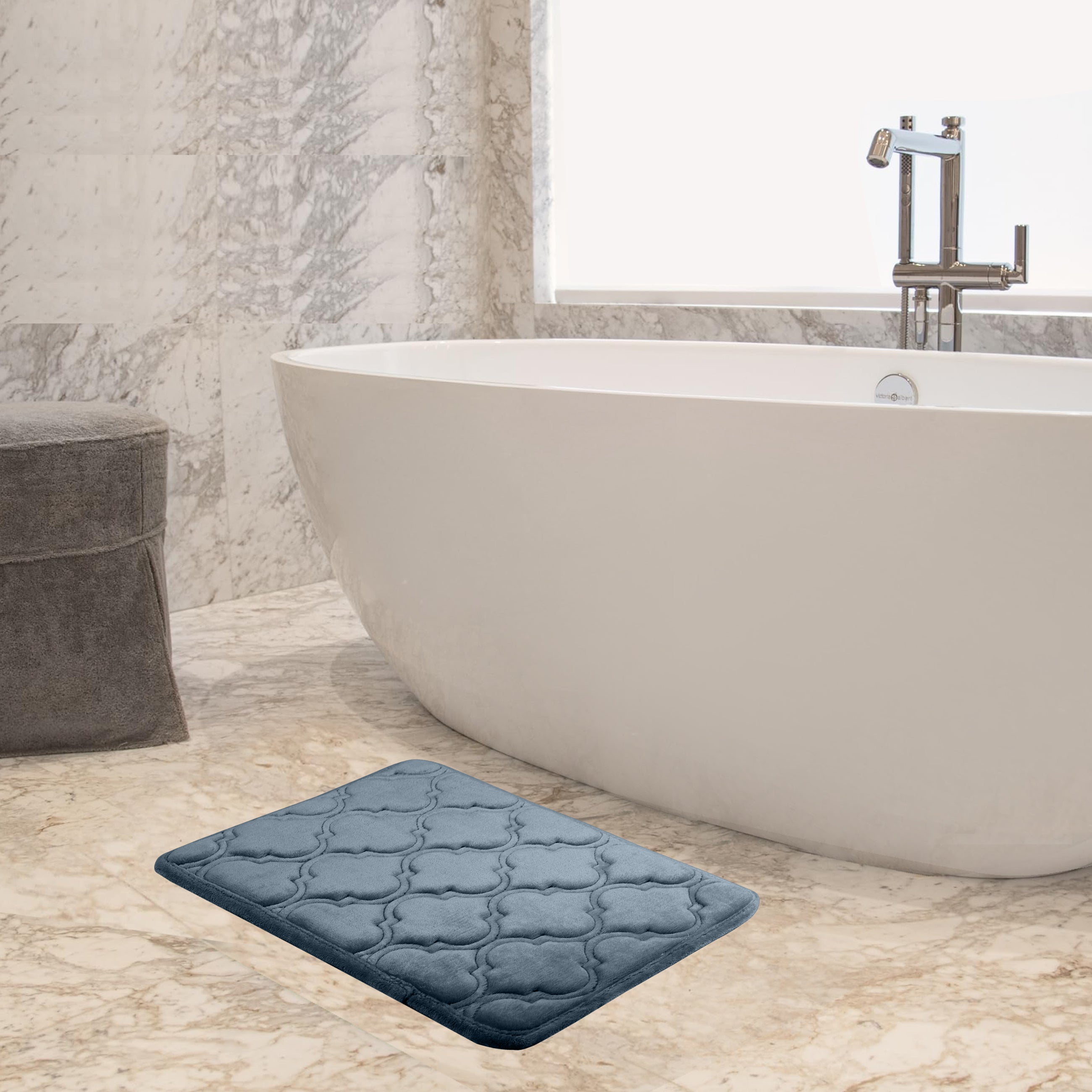 HOUSSE Microfiber Pure Comfort 300 GSM Flannel +15MM Memory Form +3D Striped Mesh Bath Mats, Non-Slip, Quick Absorbent, 40 x 60 cm Rugs,Floor Mats | Versatile Usage. (Set of 2)