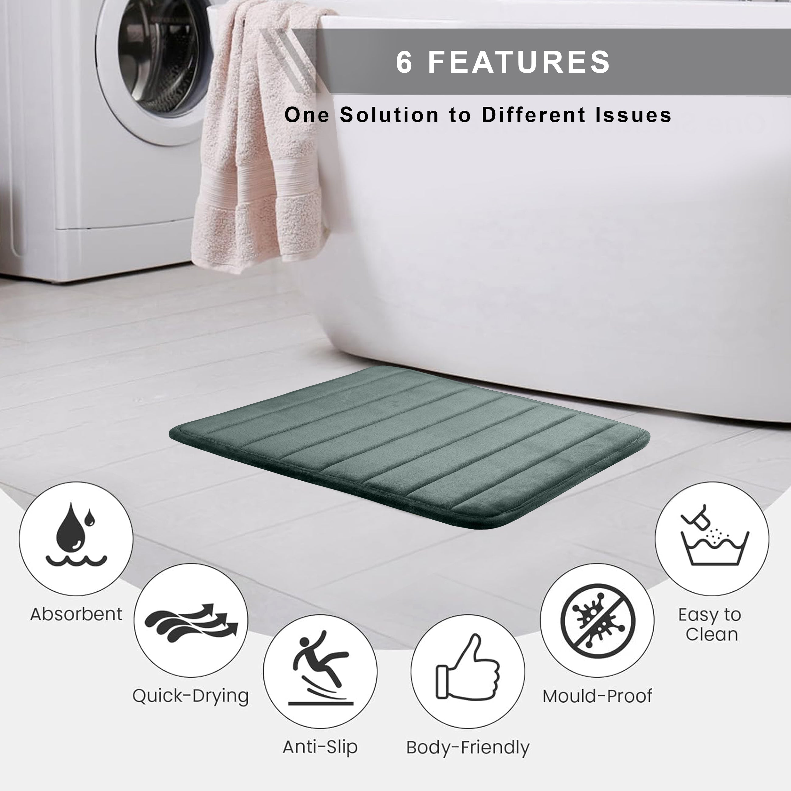 HOUSSE Minimalist Solid Color Bath Mat with Extra Cushioning