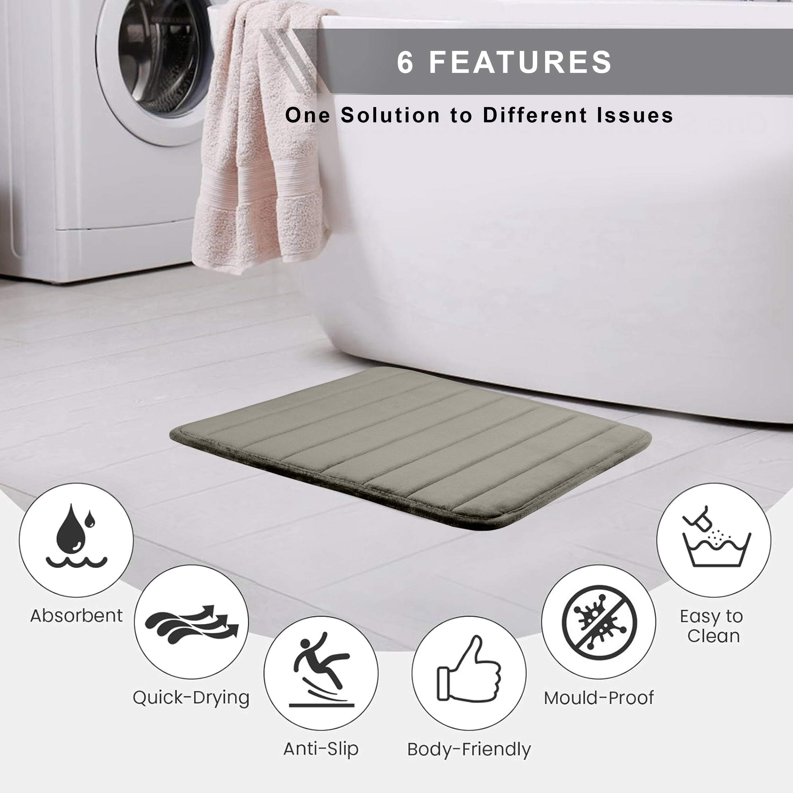 HOUSSE Minimalist Solid Color Bath Mat with Extra Cushioning