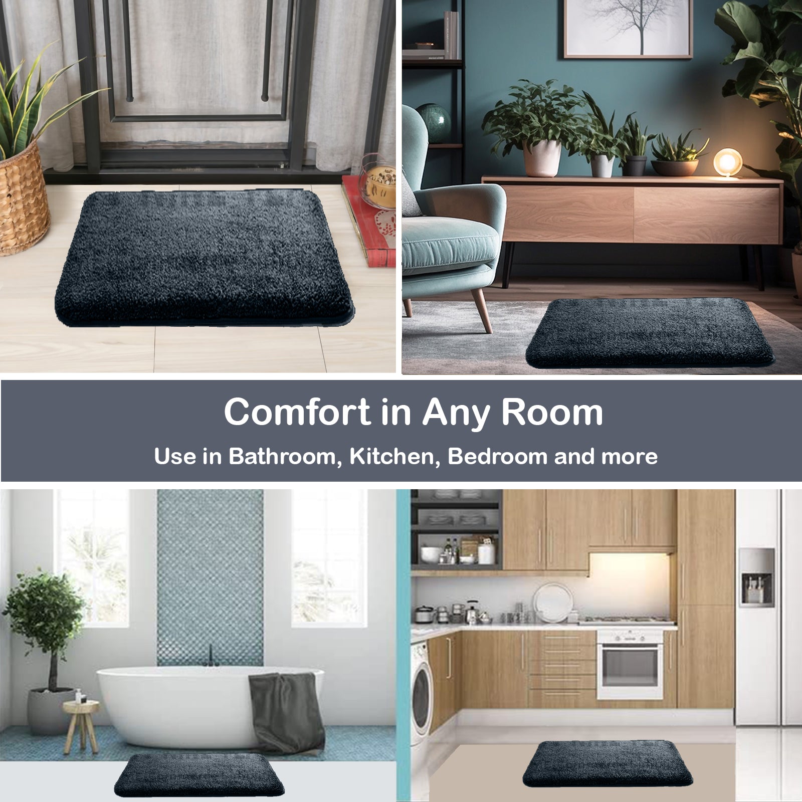 HOUSSE Anti Skid Ultra Absorbent Fluffy High Pile Plush Bathmat