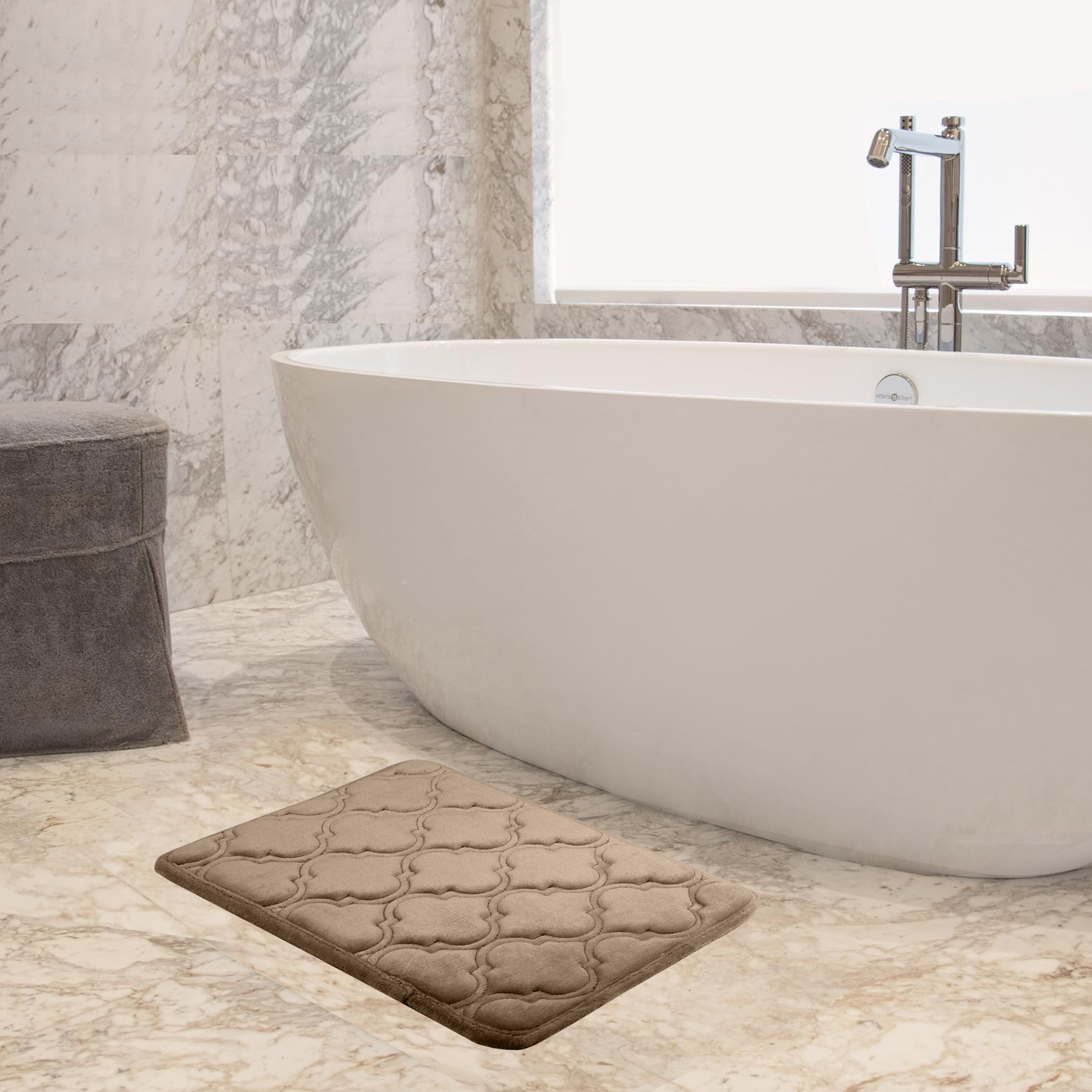 HOUSSE Microfiber Pure Comfort 300 GSM Flannel +15MM Memory Form +3D Striped Mesh Bath Mats, Non-Slip, Quick Absorbent, 40 x 60 cm Rugs,Floor Mats | Versatile Usage. (Set of 2)