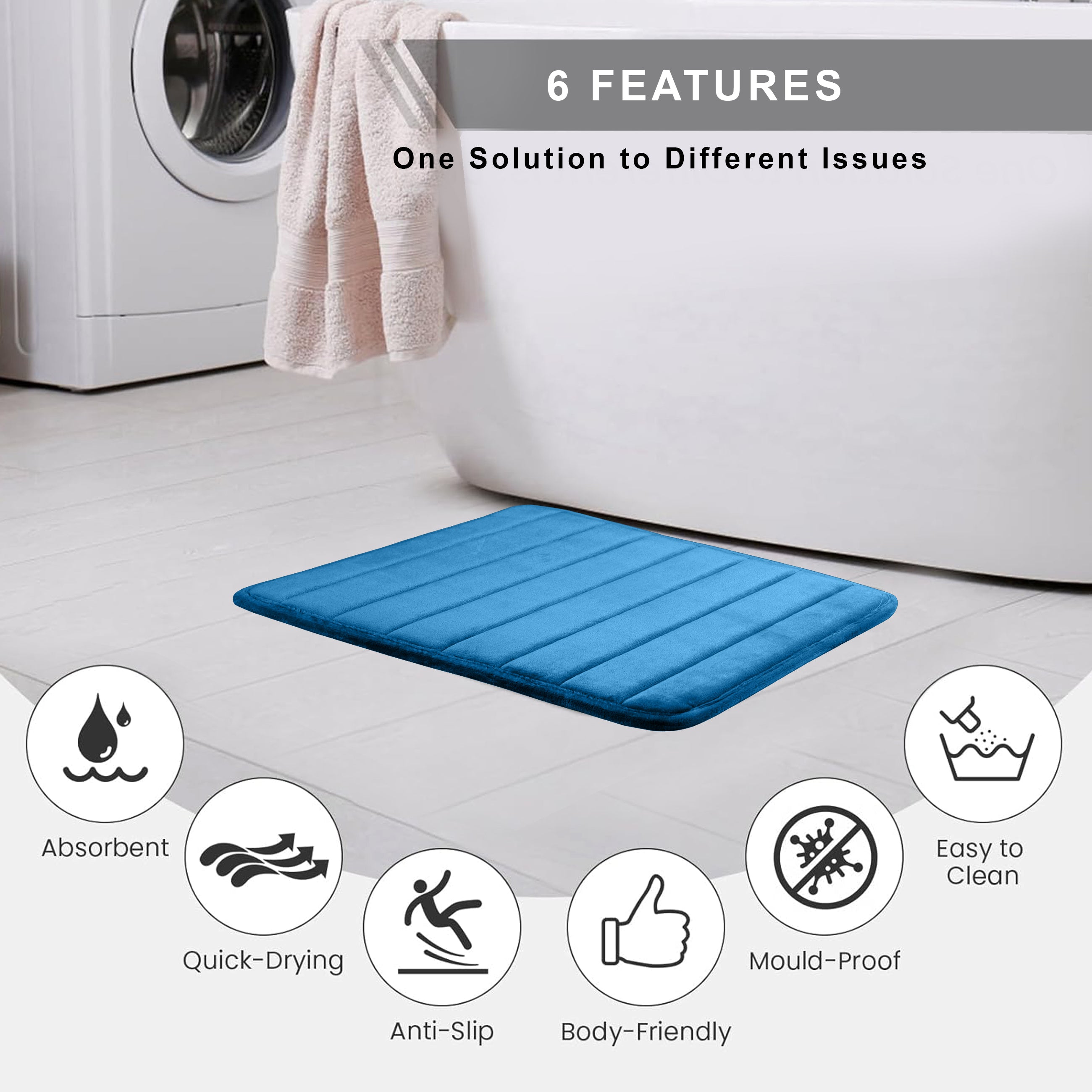 HOUSSE Minimalist Solid Color Bath Mat with Extra Cushioning