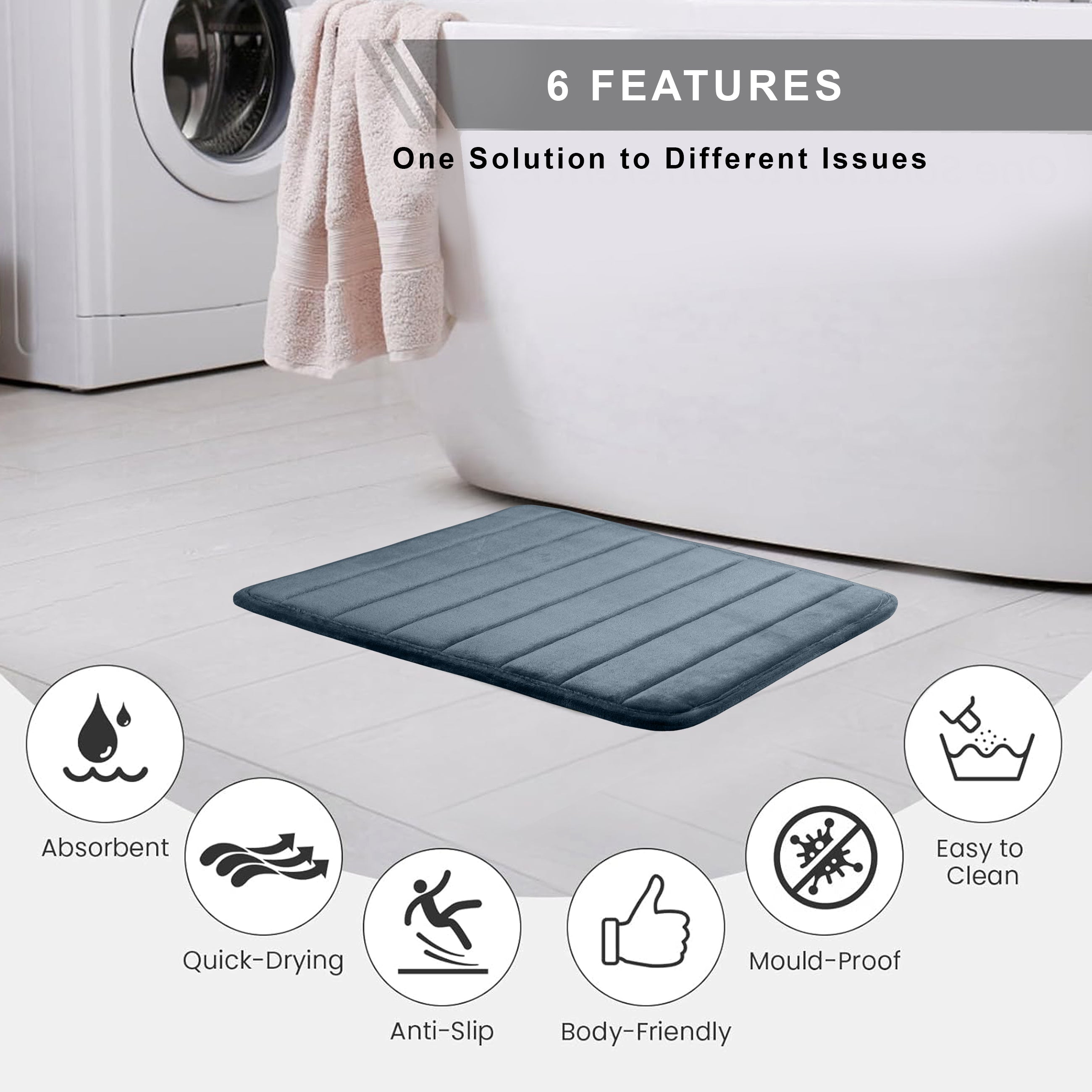 HOUSSE Minimalist Solid Color Bath Mat with Extra Cushioning