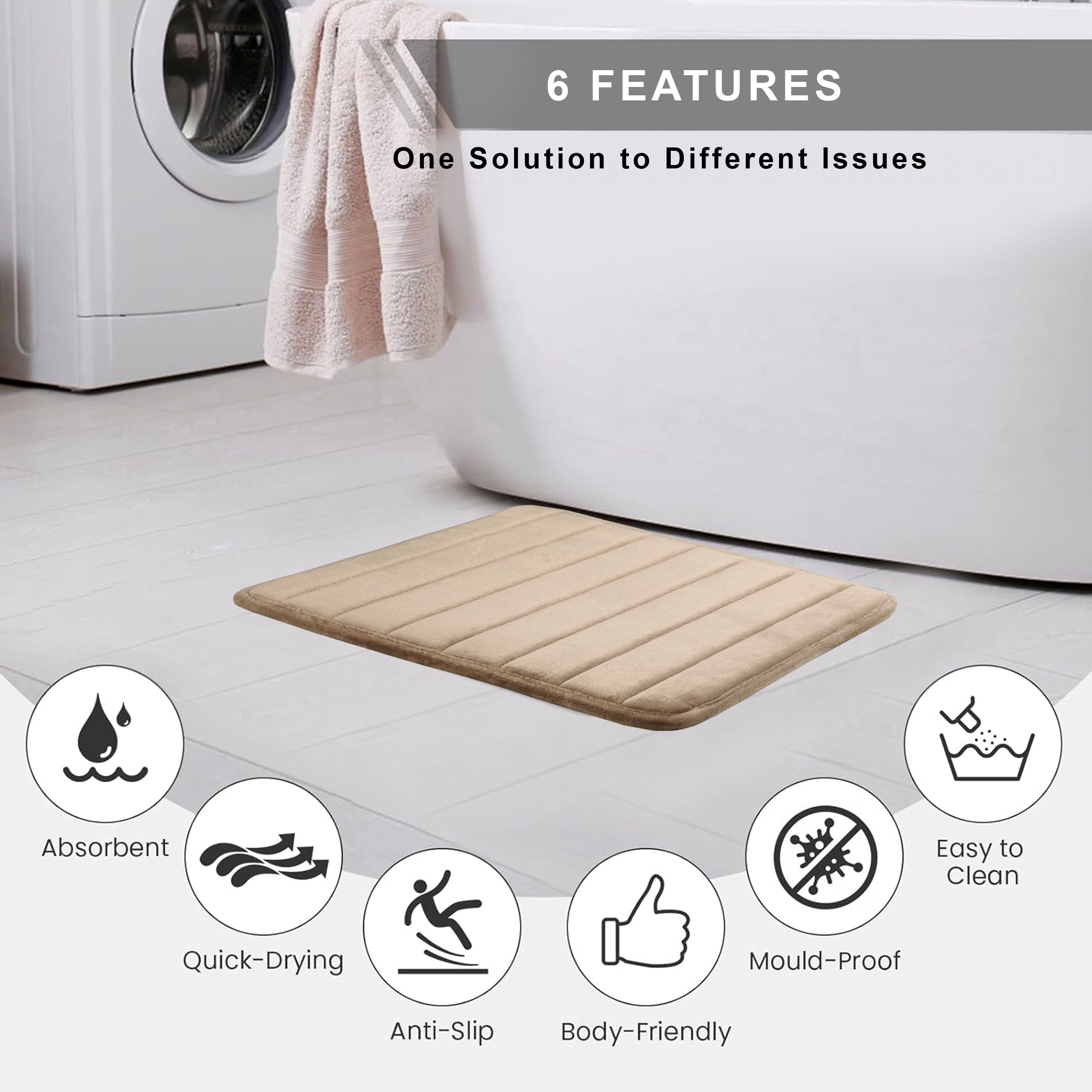 HOUSSE Minimalist Solid Color Bath Mat with Extra Cushioning