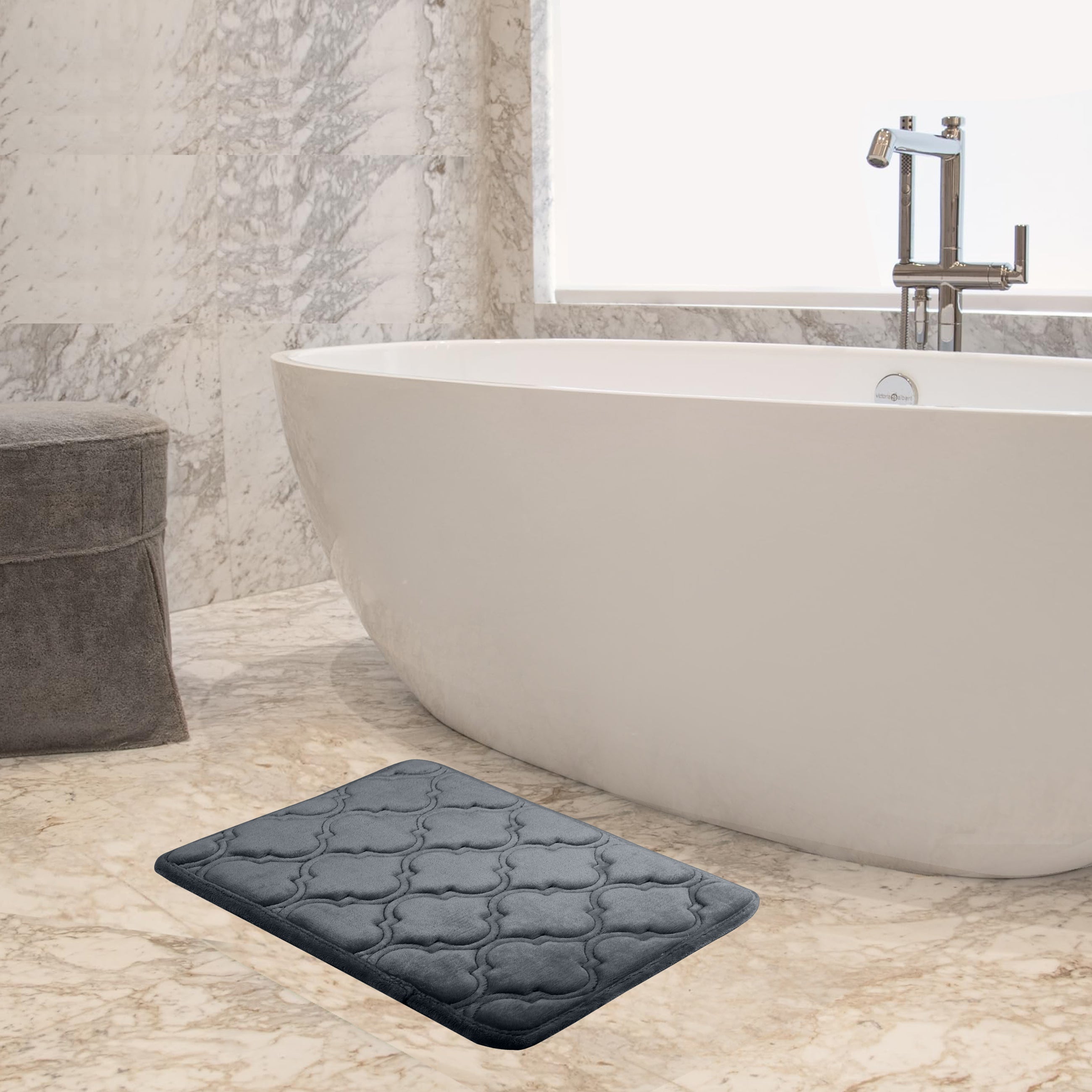 HOUSSE Microfiber Pure Comfort 300 GSM Flannel +15MM Memory Form +3D Striped Mesh Bath Mats, Non-Slip, Quick Absorbent, 40 x 60 cm Rugs,Floor Mats | Versatile Usage. (Set of 2)