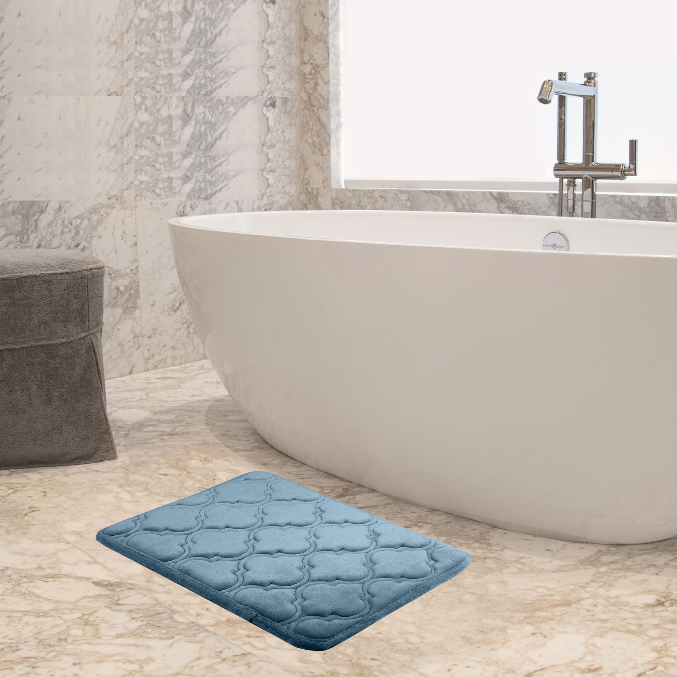 HOUSSE Microfiber Pure Comfort 300 GSM Flannel +15MM Memory Form +3D Striped Mesh Bath Mats, Non-Slip, Quick Absorbent, 40 x 60 cm Rugs,Floor Mats | Versatile Usage. (Set of 2)