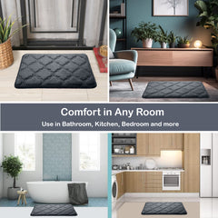 HOUSSE Microfiber Pure Comfort 300 GSM Flannel +15MM Memory Form +3D Striped Mesh Bath Mats, Non-Slip, Quick Absorbent, 40 x 60 cm Rugs,Floor Mats | Versatile Usage. (Set of 2)