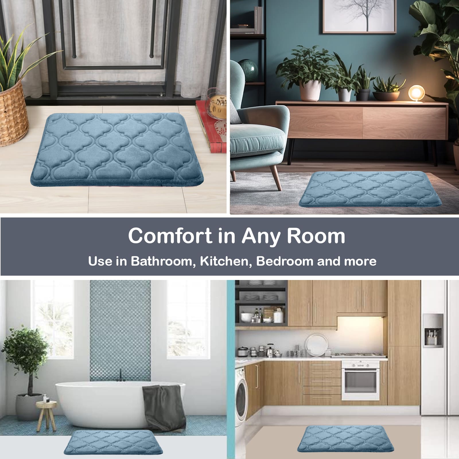 HOUSSE Microfiber Pure Comfort 300 GSM Flannel +15MM Memory Form +3D Striped Mesh Bath Mats, Non-Slip, Quick Absorbent, 40 x 60 cm Rugs,Floor Mats | Versatile Usage. (Set of 2)
