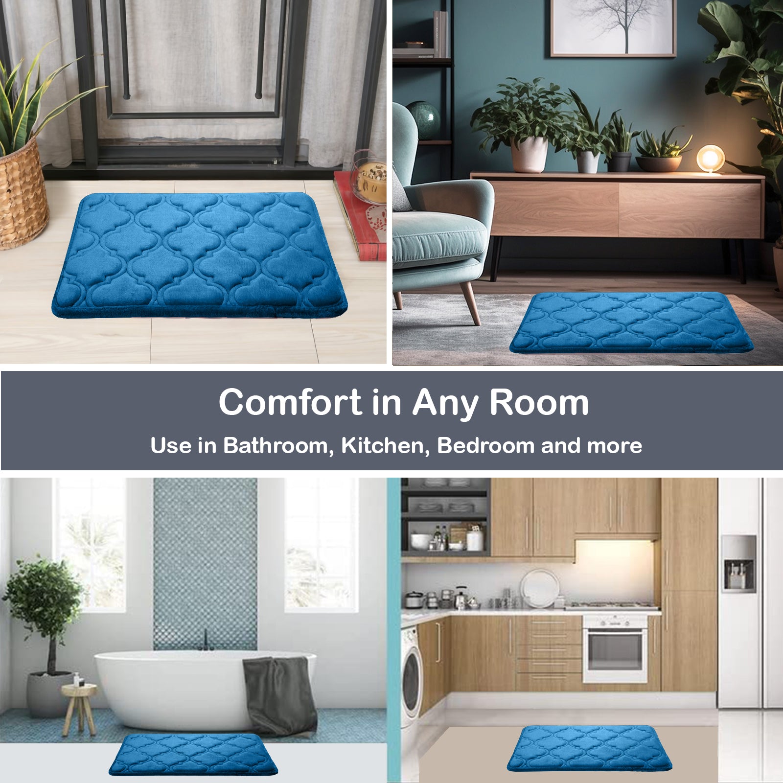 HOUSSE Microfiber Pure Comfort 300 GSM Flannel +15MM Memory Form +3D Striped Mesh Bath Mats, Non-Slip, Quick Absorbent, 40 x 60 cm Rugs,Floor Mats | Versatile Usage. (Set of 2)