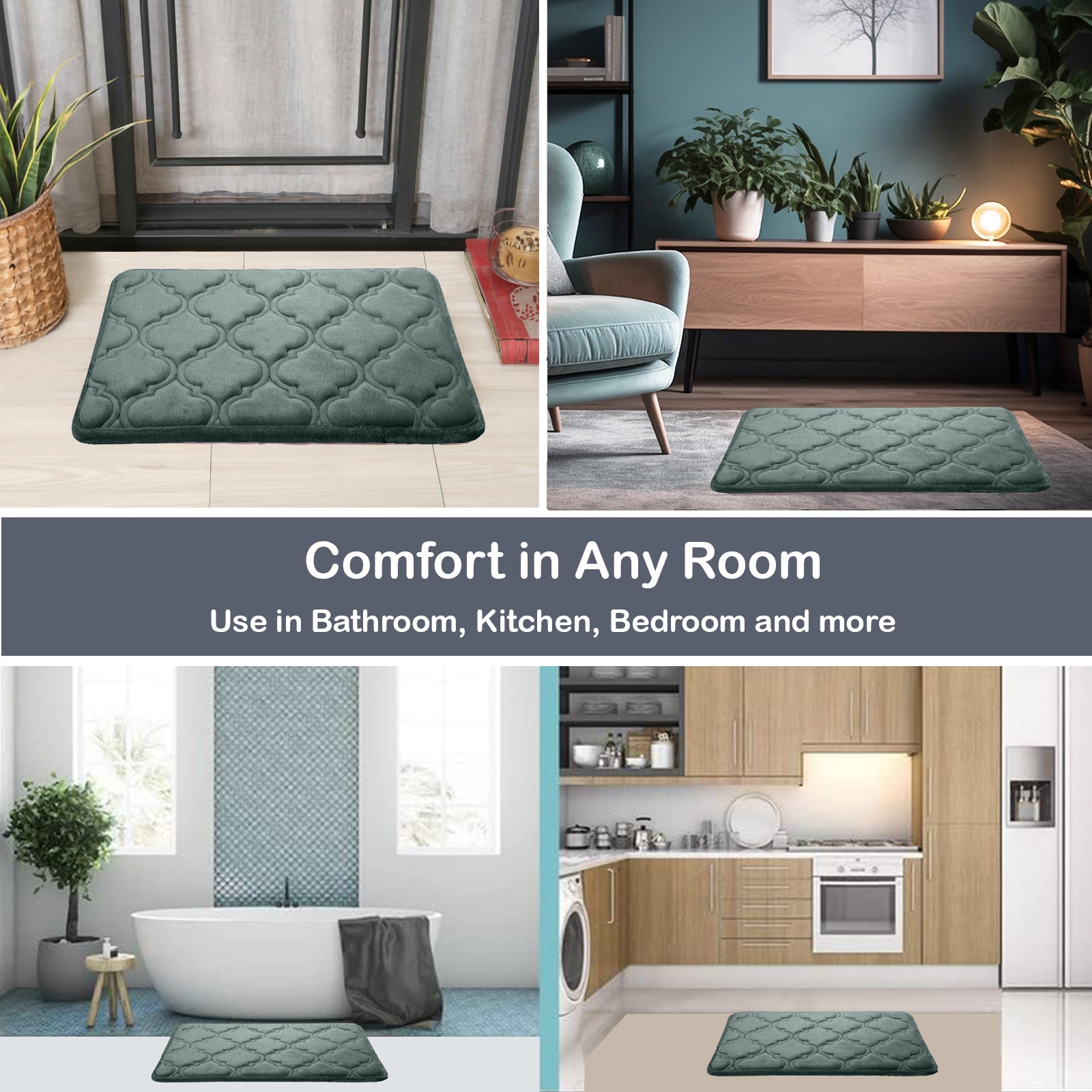 HOUSSE Microfiber Pure Comfort 300 GSM Flannel +15MM Memory Form +3D Striped Mesh Bath Mats, Non-Slip, Quick Absorbent, 40 x 60 cm Rugs,Floor Mats | Versatile Usage. (Set of 2)