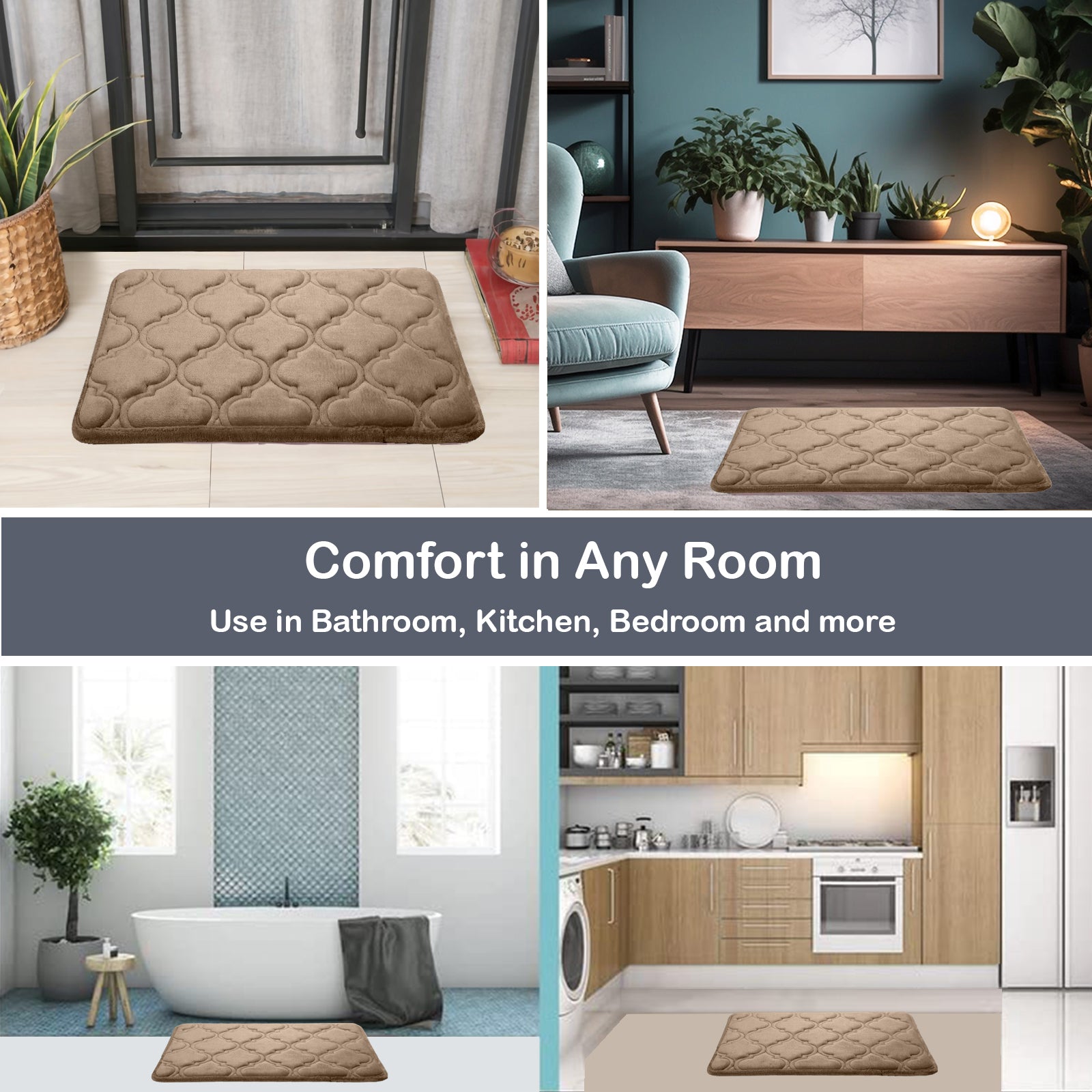 HOUSSE Microfiber Pure Comfort 300 GSM Flannel +15MM Memory Form +3D Striped Mesh Bath Mats, Non-Slip, Quick Absorbent, 40 x 60 cm Rugs,Floor Mats | Versatile Usage. (Set of 2)
