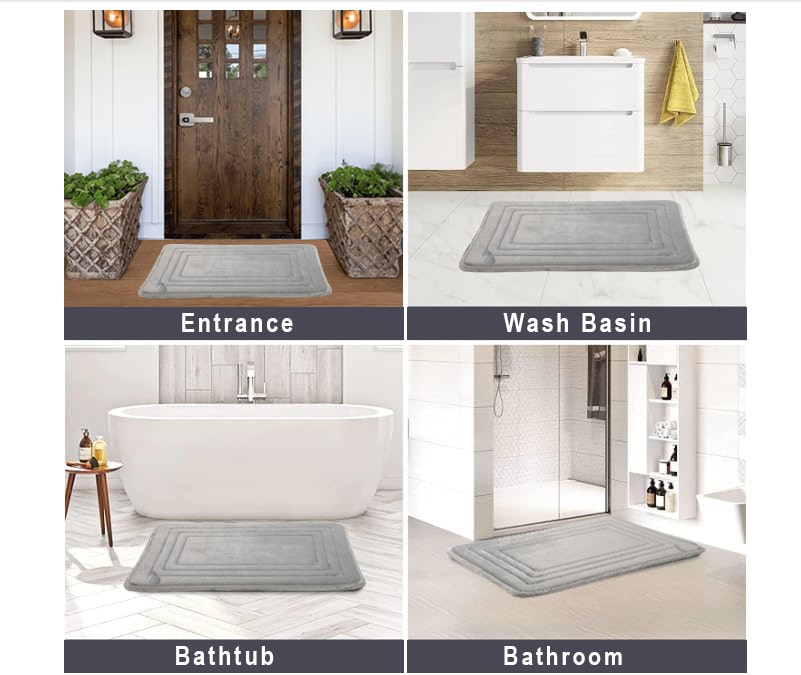 HOUSSE Premium Soft Microfiber Bath Mat with Cushioned Border Design