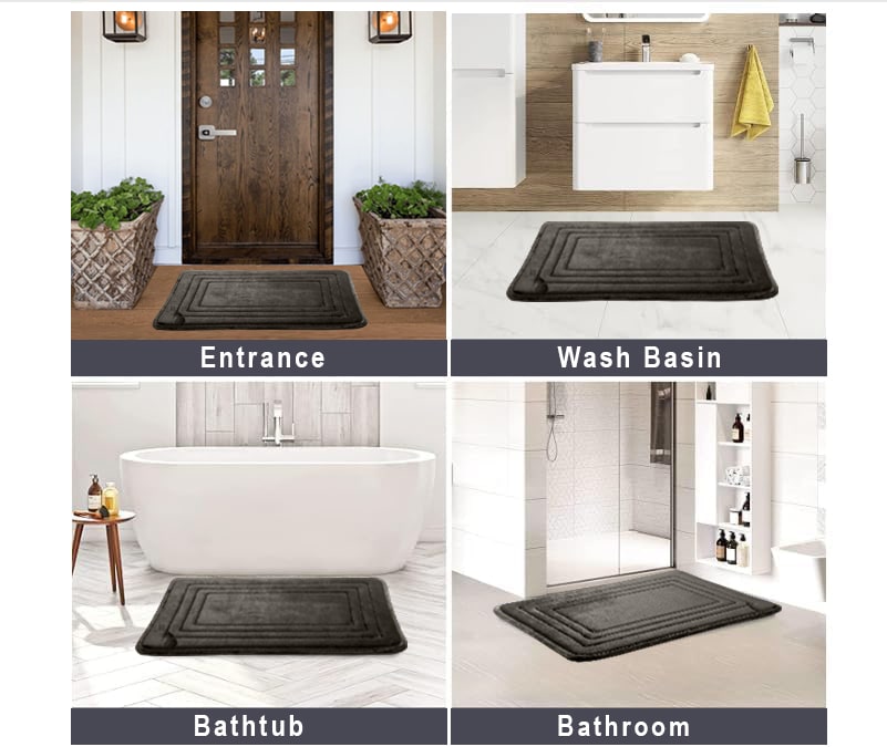 HOUSSE Premium Soft Microfiber Bath Mat with Cushioned Border Design