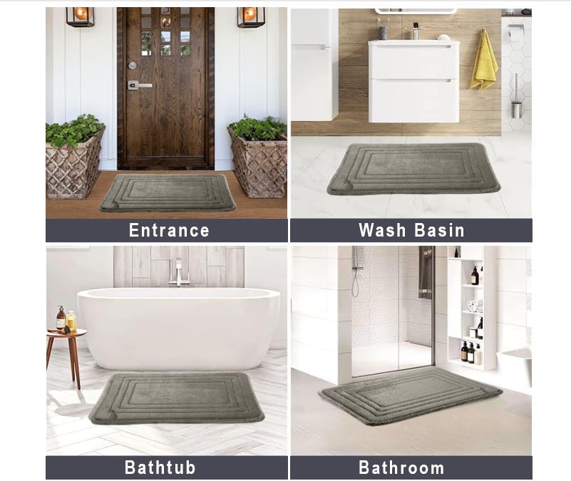 HOUSSE Premium Soft Microfiber Bath Mat with Cushioned Border Design