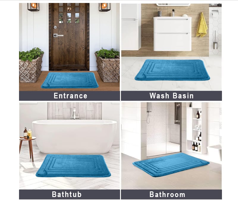 HOUSSE Premium Soft Microfiber Bath Mat with Cushioned Border Design