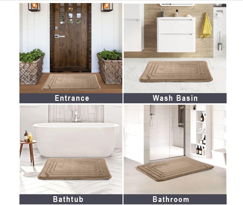 HOUSSE Premium Soft Microfiber Bath Mat with Cushioned Border Design