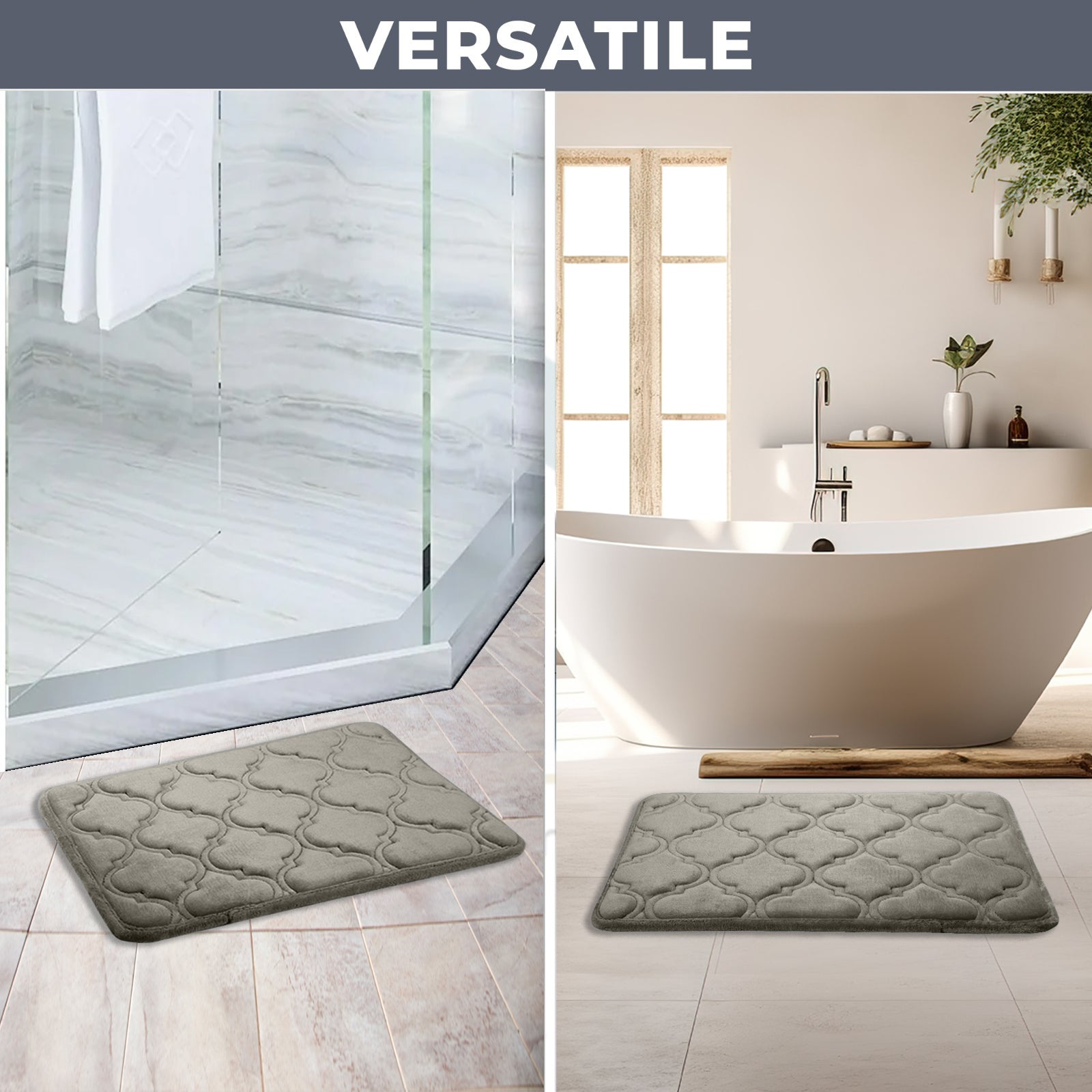 HOUSSE Microfiber Pure Comfort 300 GSM Flannel +15MM Memory Form +3D Striped Mesh Bath Mats, Non-Slip, Quick Absorbent, 40 x 60 cm Rugs,Floor Mats | Versatile Usage. (Set of 2)