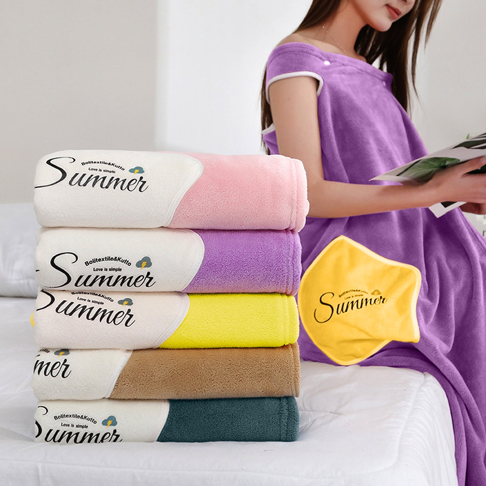 HOUSSE Wearable Spa Bath Towel for Women | Soft, Cozy Wrap with Snap Closure | 110 x 140 cms