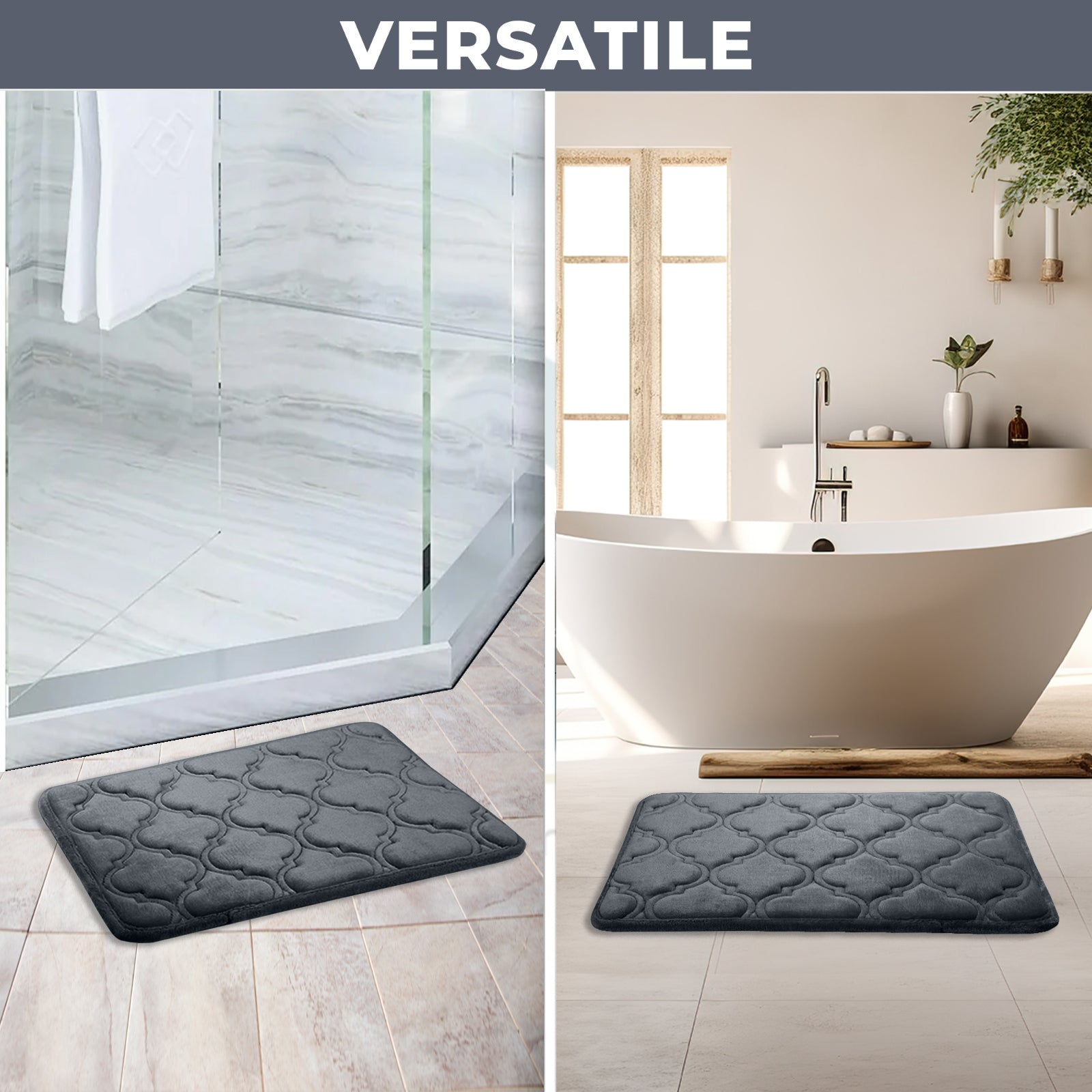 HOUSSE Microfiber Pure Comfort 300 GSM Flannel +15MM Memory Form +3D Striped Mesh Bath Mats, Non-Slip, Quick Absorbent, 40 x 60 cm Rugs,Floor Mats | Versatile Usage. (Set of 2)