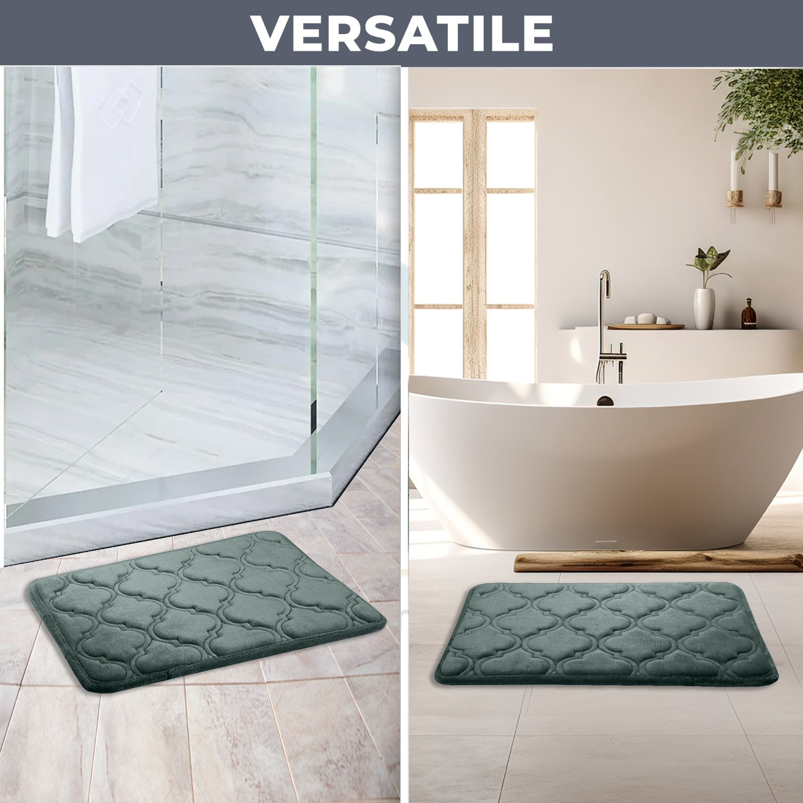 HOUSSE Microfiber Pure Comfort 300 GSM Flannel +15MM Memory Form +3D Striped Mesh Bath Mats, Non-Slip, Quick Absorbent, 40 x 60 cm Rugs,Floor Mats | Versatile Usage. (Set of 2)