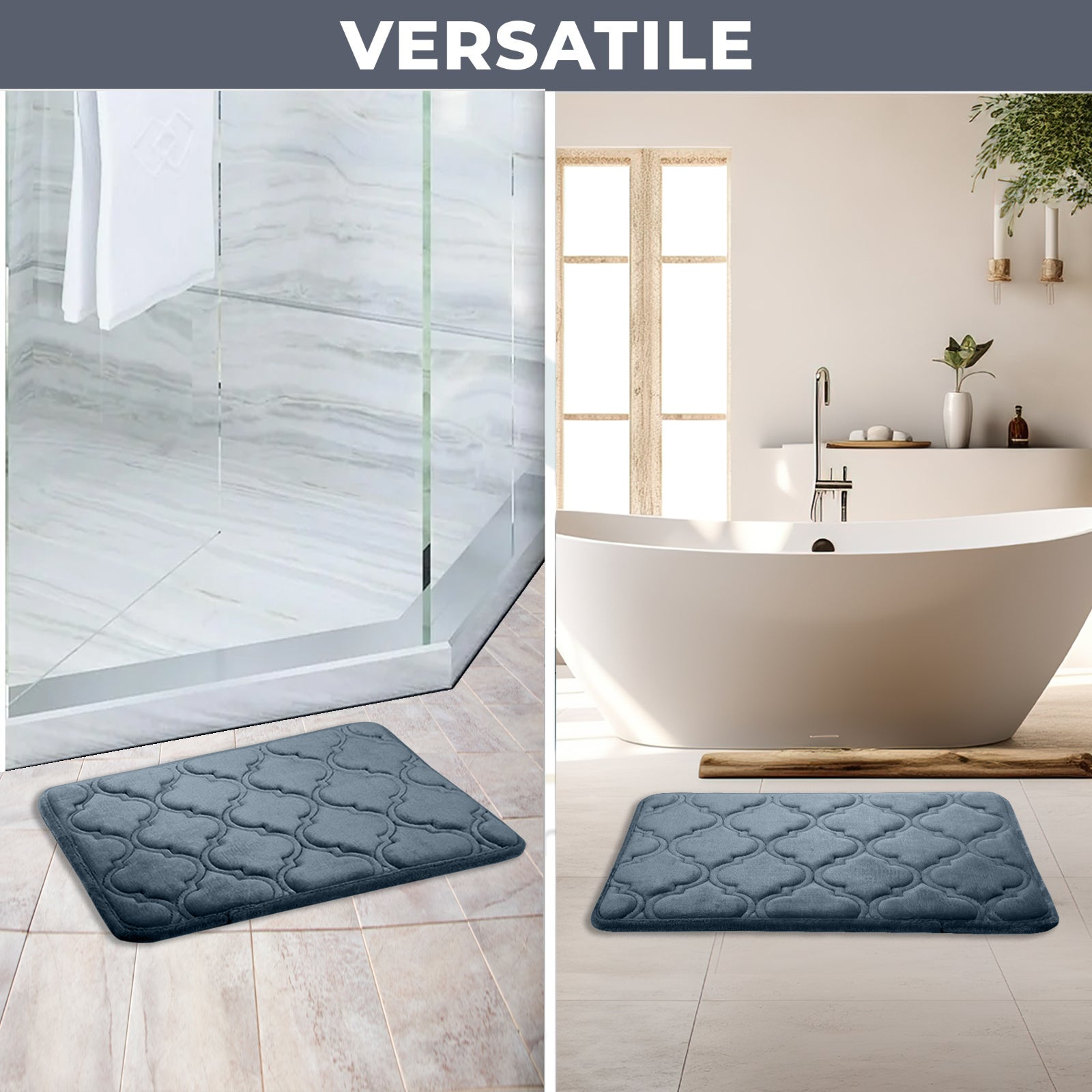 HOUSSE Microfiber Pure Comfort 300 GSM Flannel +15MM Memory Form +3D Striped Mesh Bath Mats, Non-Slip, Quick Absorbent, 40 x 60 cm Rugs,Floor Mats | Versatile Usage. (Set of 2)