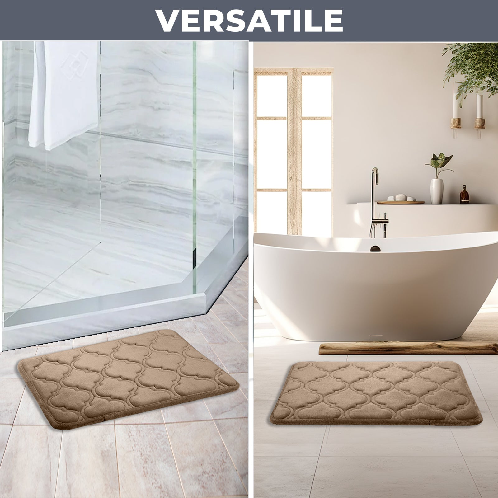 HOUSSE Microfiber Pure Comfort 300 GSM Flannel +15MM Memory Form +3D Striped Mesh Bath Mats, Non-Slip, Quick Absorbent, 40 x 60 cm Rugs,Floor Mats | Versatile Usage. (Set of 2)