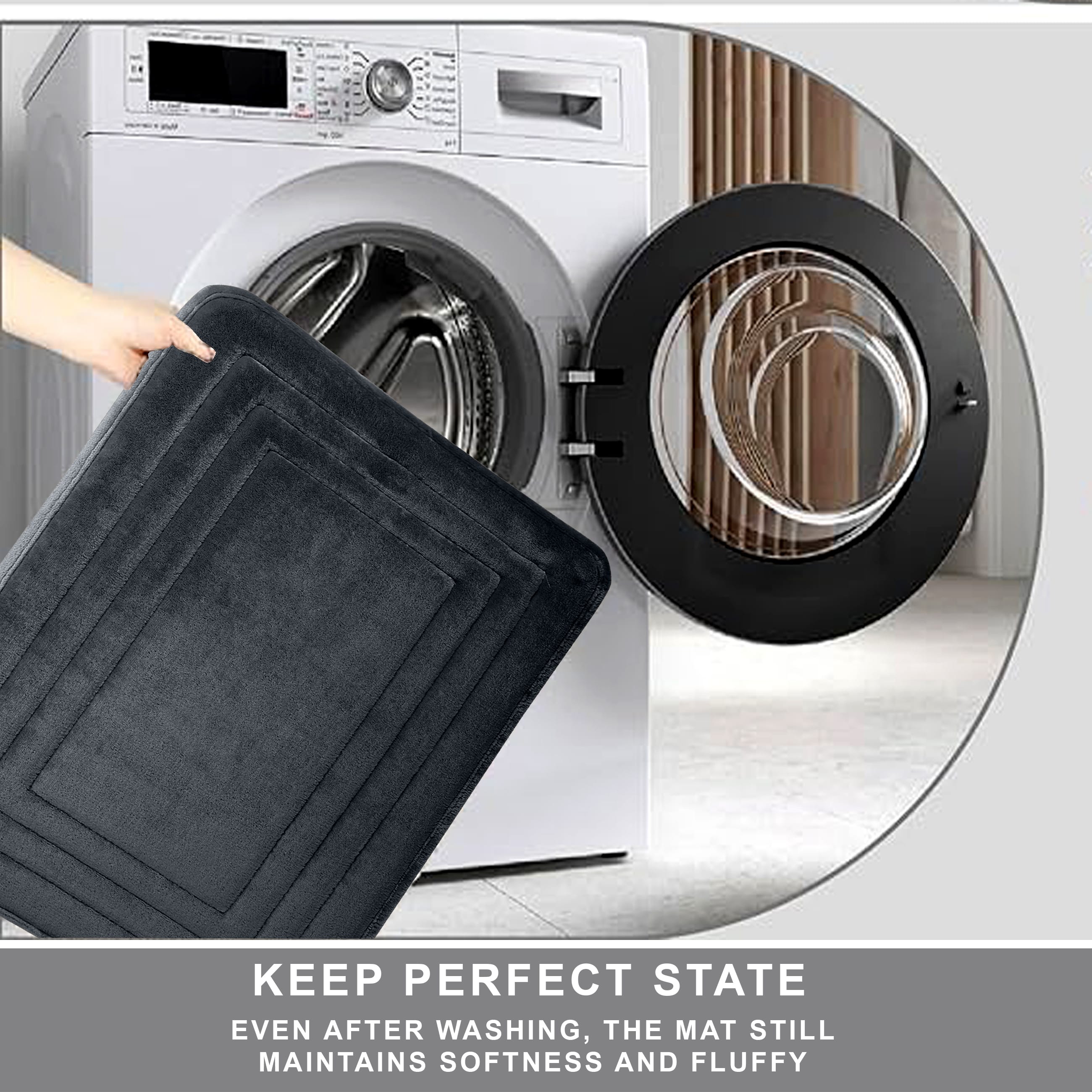 HOUSSE Premium Soft Microfiber Bath Mat with Cushioned Border Design