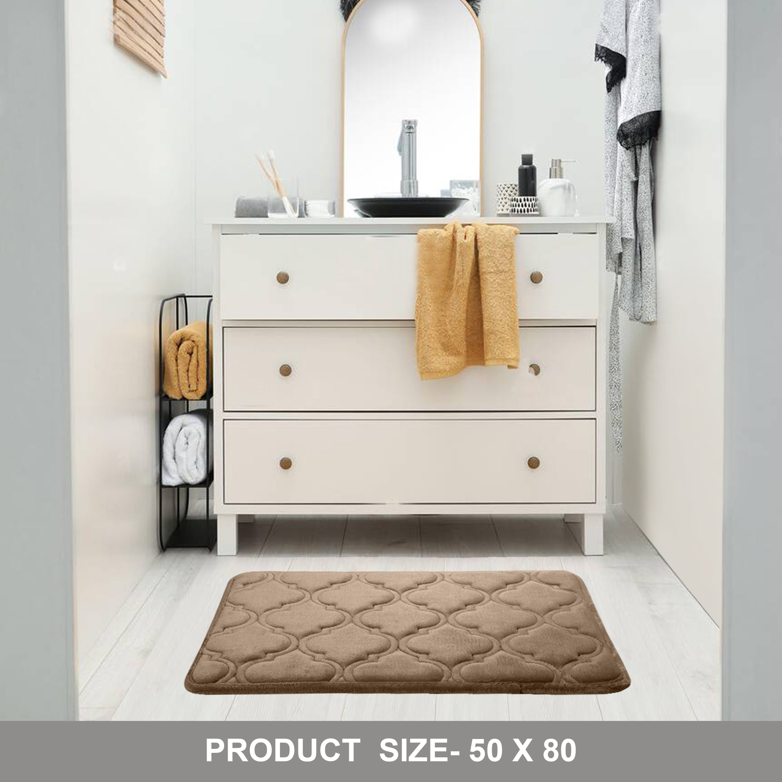 HOUSSE Microfiber Pure Comfort 300 GSM Flannel +15MM Memory Form +3D Striped Mesh Bath Mats, Non-Slip, Quick Absorbent, 40 x 60 cm Rugs,Floor Mats | Versatile Usage. (Set of 2)